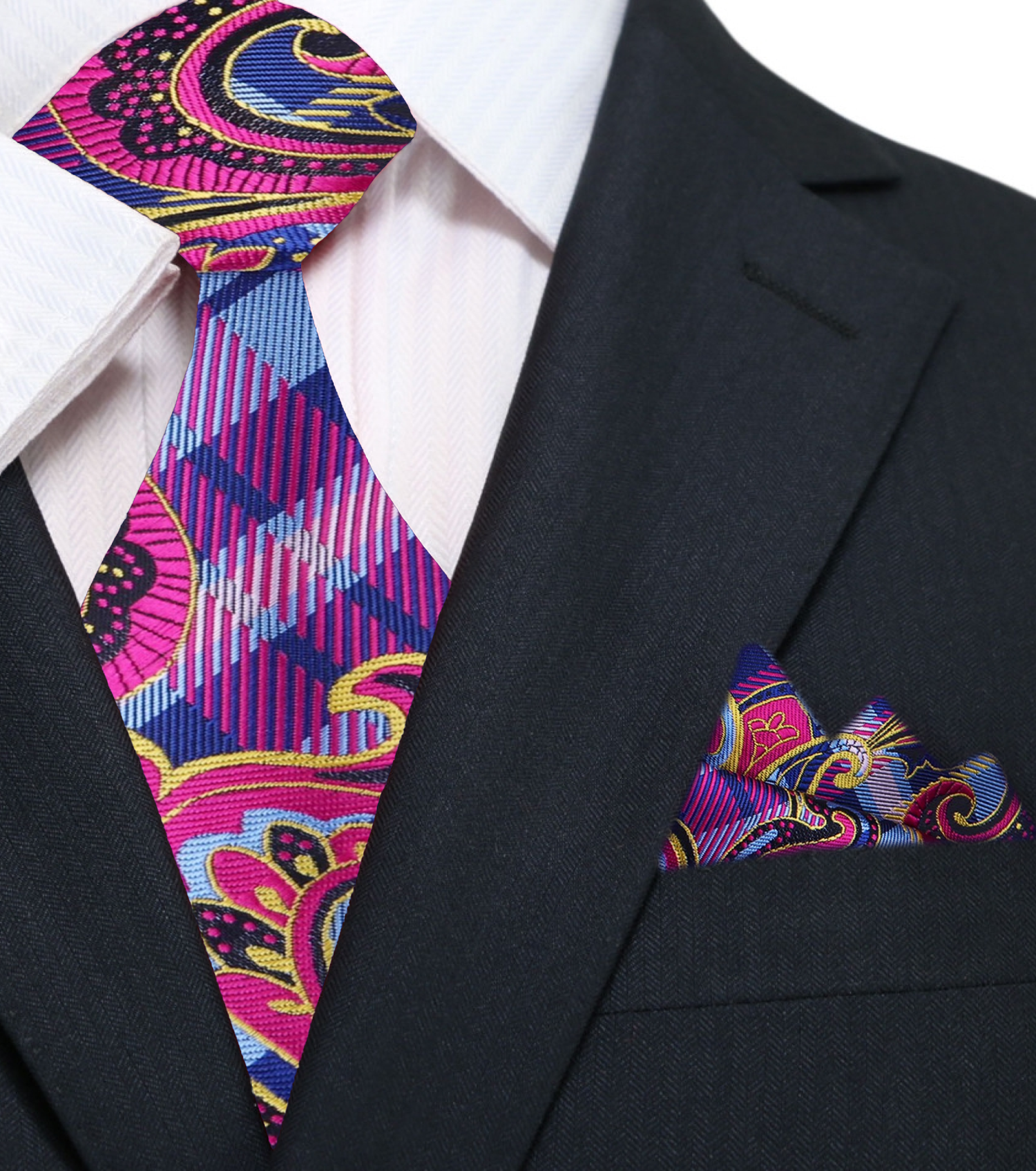 Pink, blue Paisley Necktie and Square