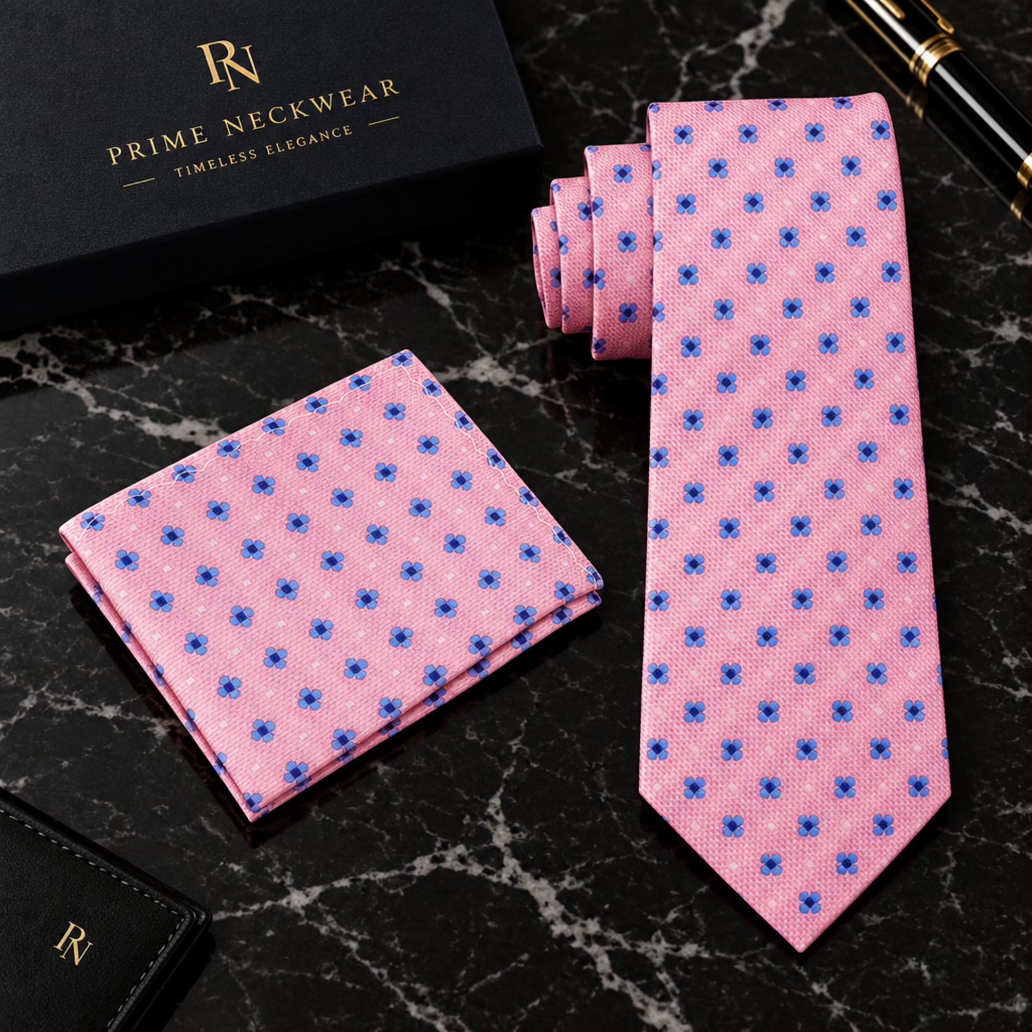 Pink with Small Floral Motifs Tie and Square