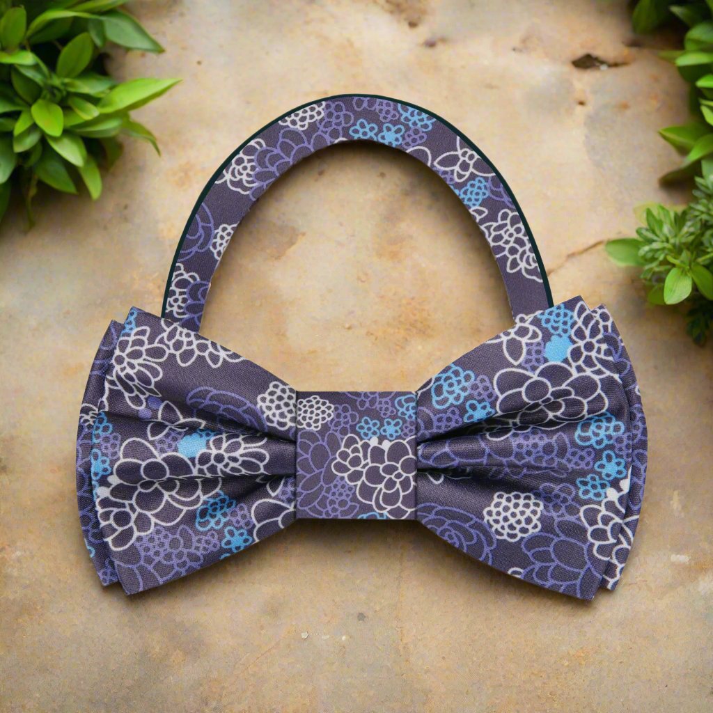 Purple, Blue Floral Bow Tie Pre Tied