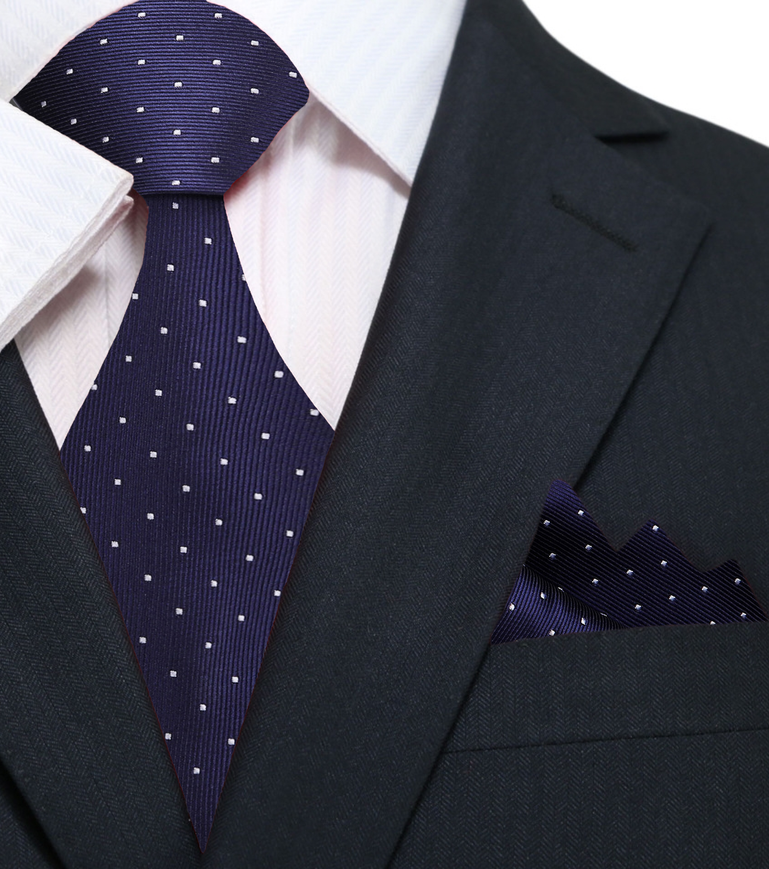 Midnight Blue and White Polka Tie and Pocket Square