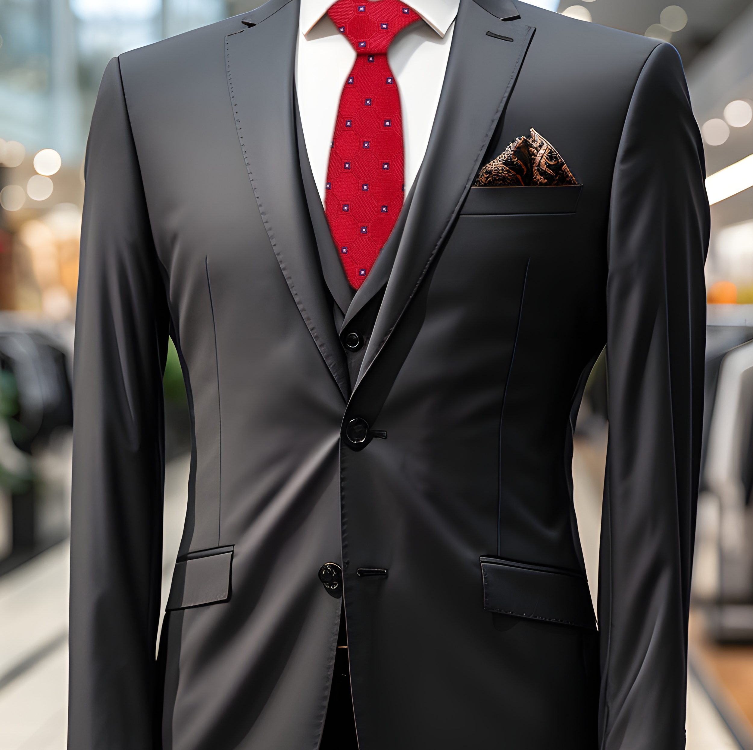 Groom's Dark Gray Three-Piece Suit with Red Tie