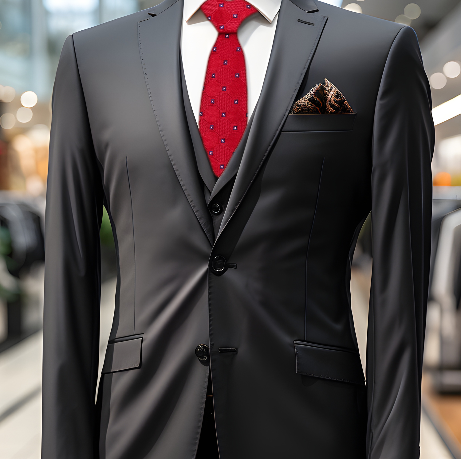 Powerful red tie with grey suit