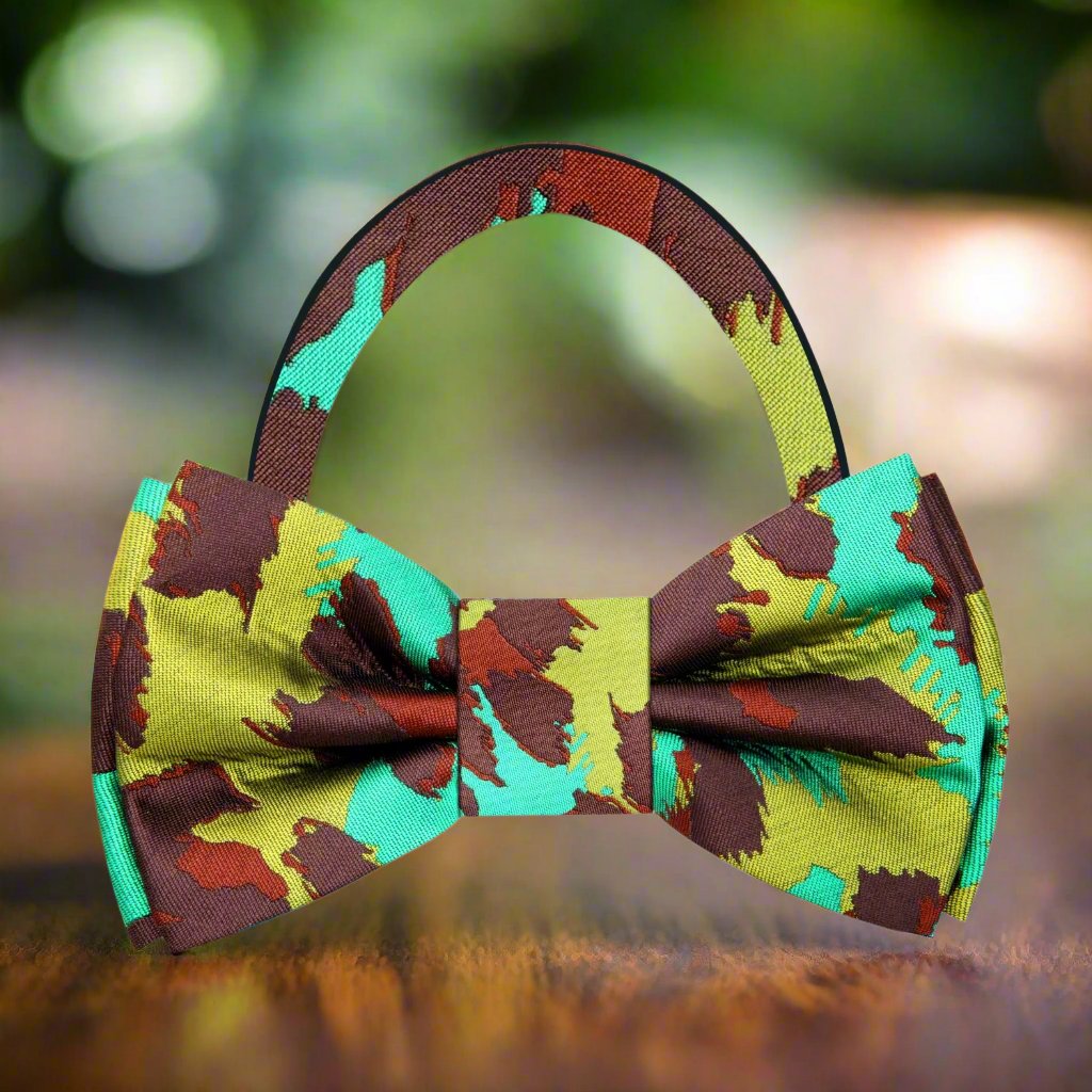 Pre Tied Green Brown Olive Cheetah Bow Tie 