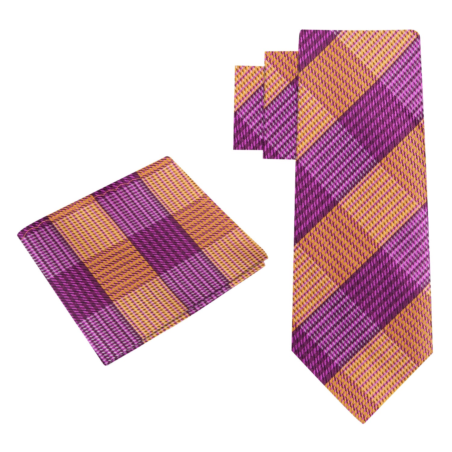 Alt view: Purple and Orange Plaid Necktie and Pocket Square