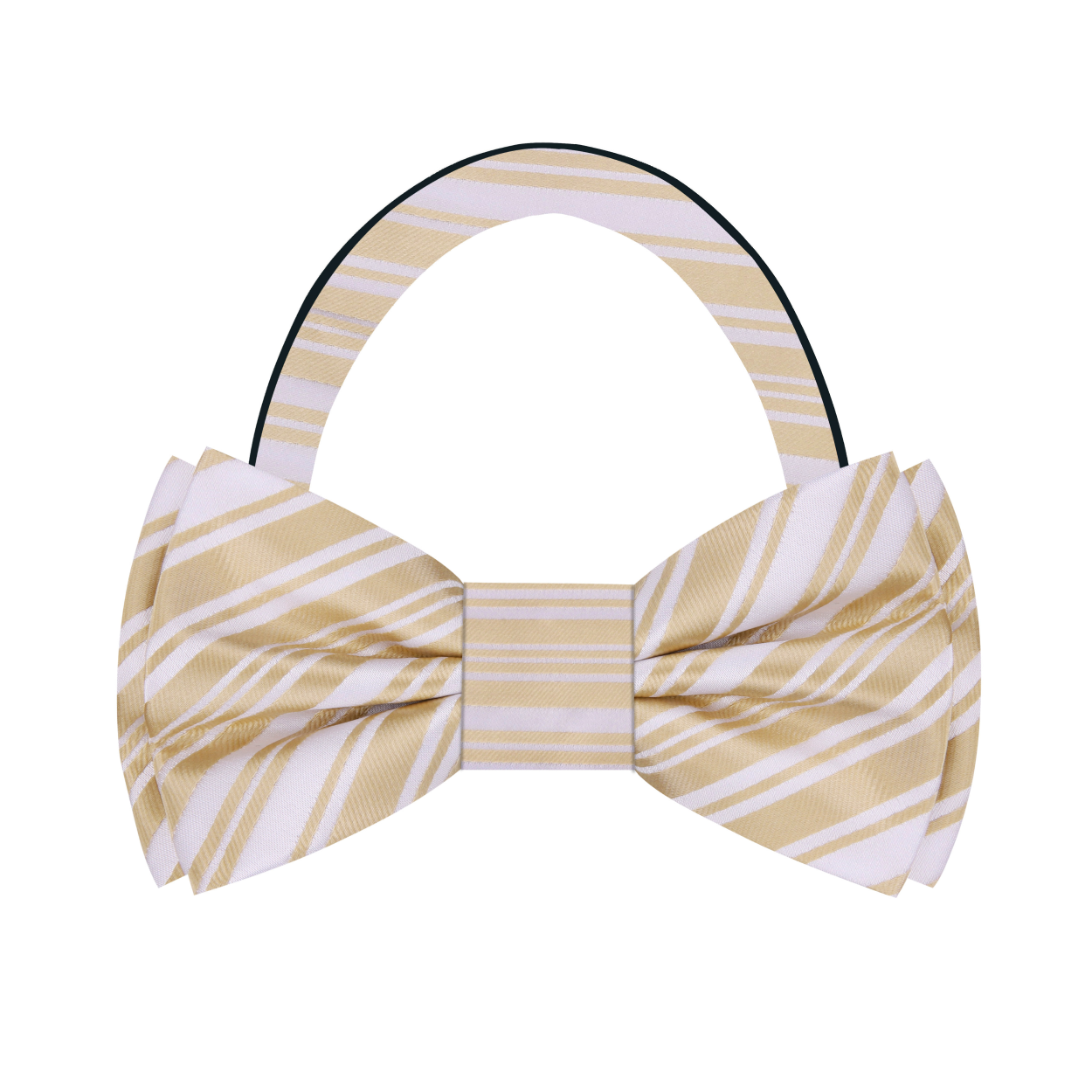 Soft Gold, Pearl Stripe Silk Bow Tie Pre Tied