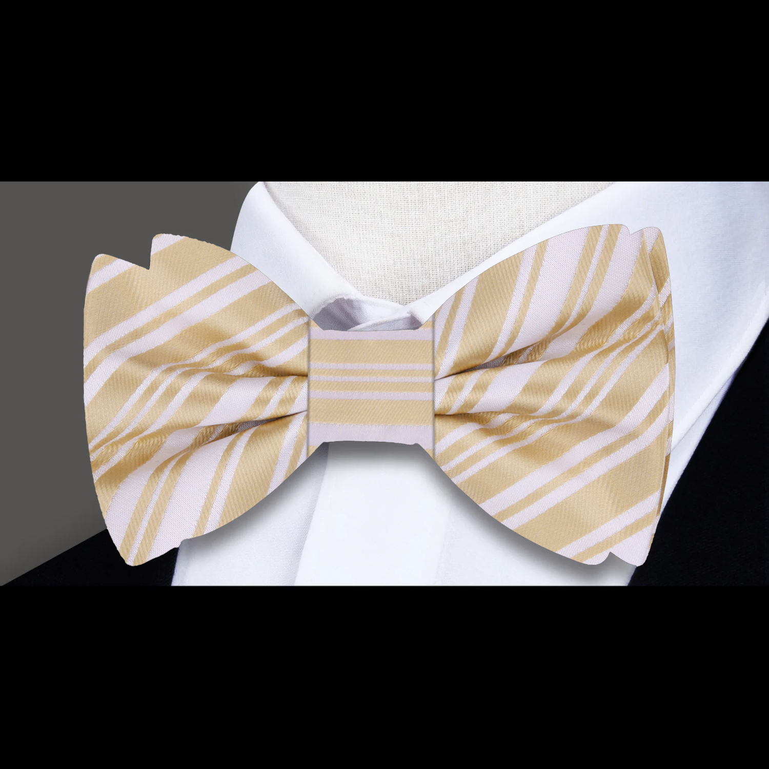 Soft Gold, Pearl Stripe Silk Bow Tie