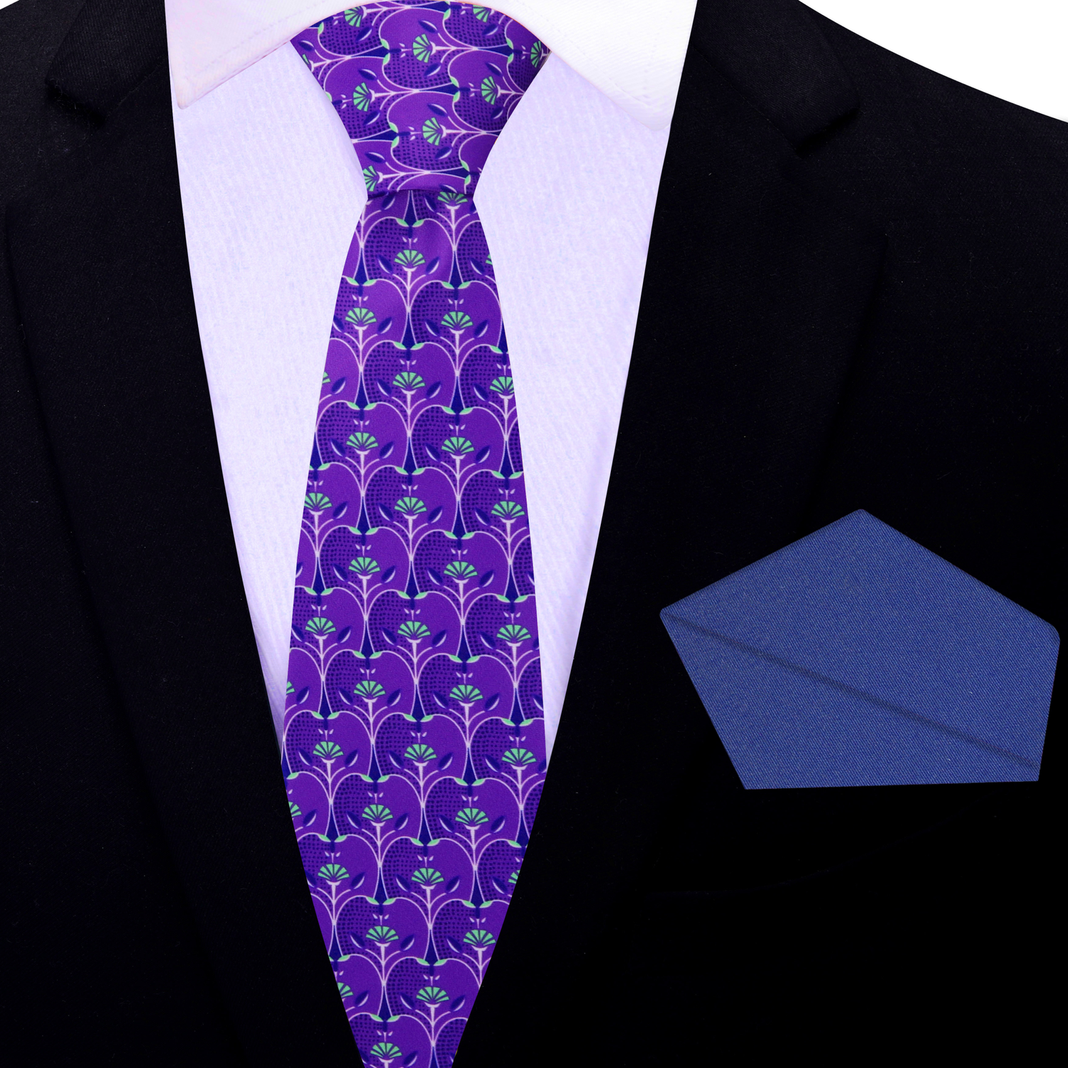 Thin Purple Abstract Necktie with Blue Square