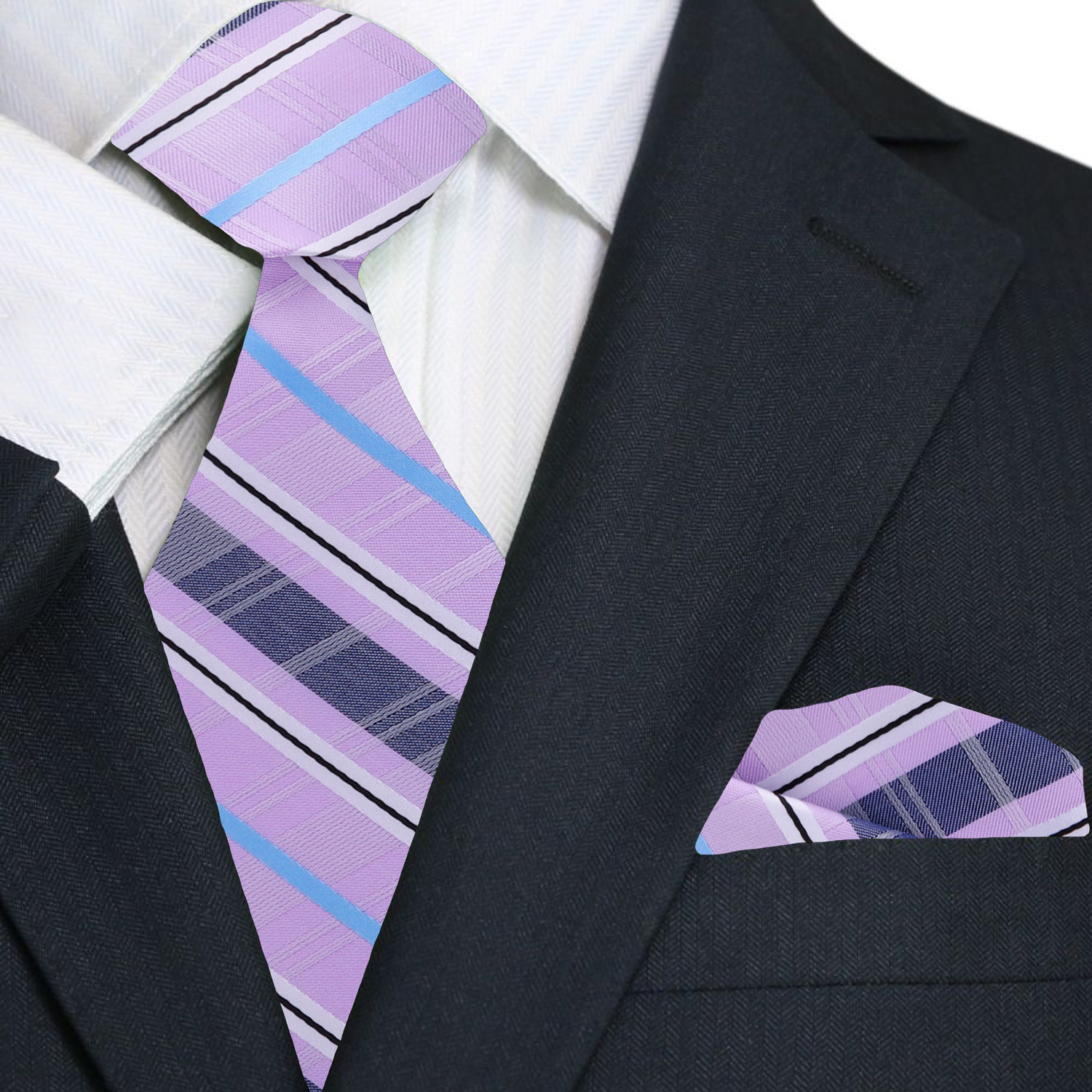 Luxury View: Light Purple Blue Arcadia Plaid Tie and Pocket Square