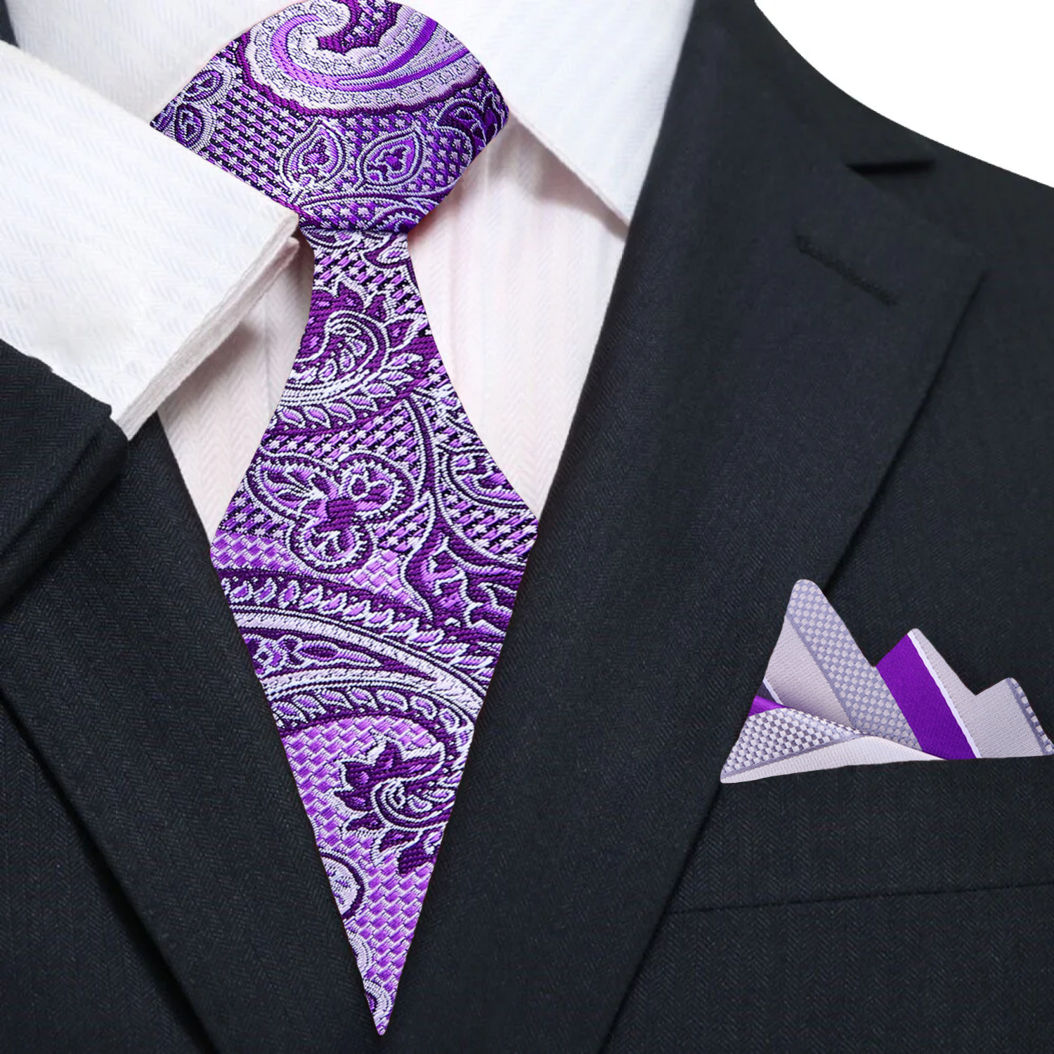 Purple Paisley Necktie and Accenting Stripe Square