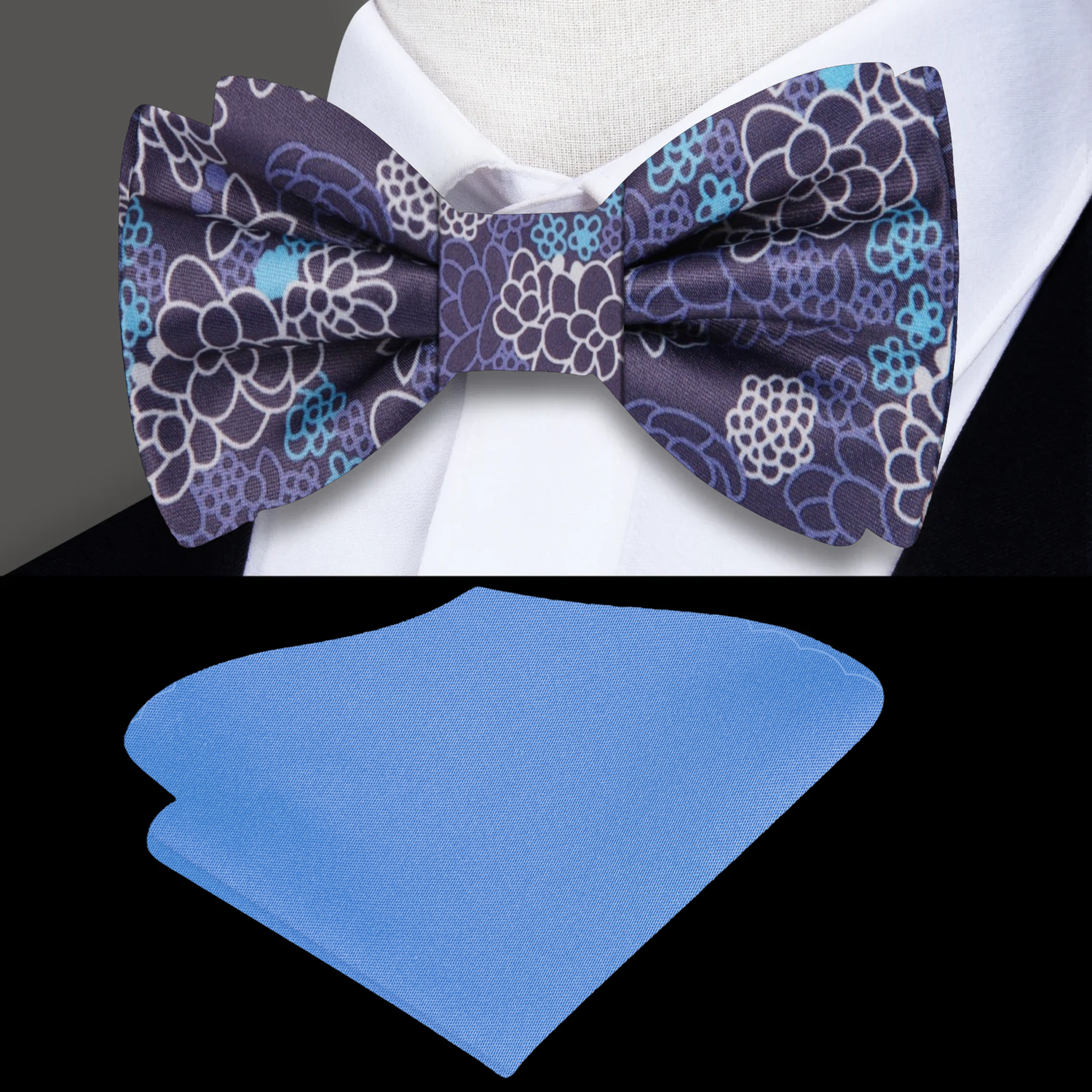 Purple, Blue Floral Bow Tie and Blue Square