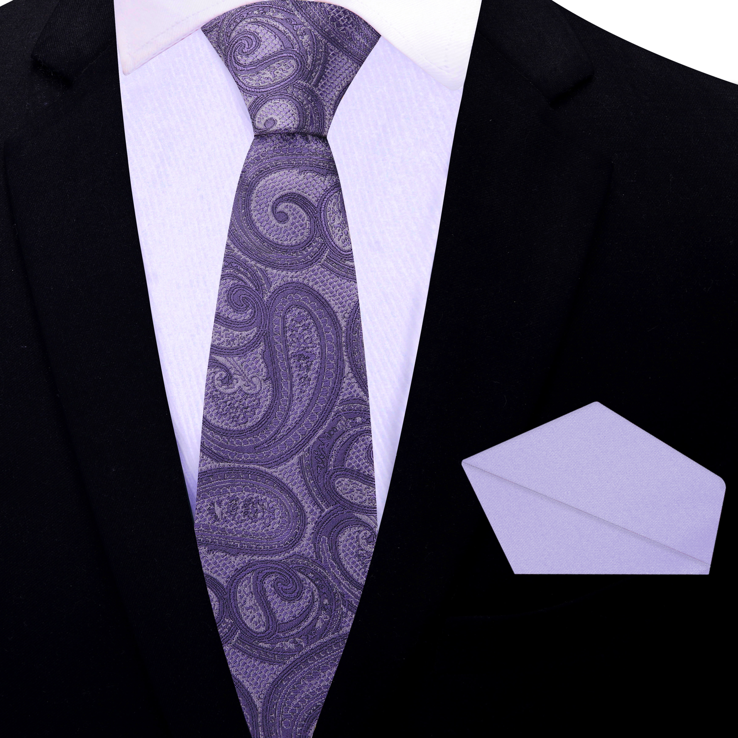 Thin Tie: Purple Paisley Necktie and Light Purple Square