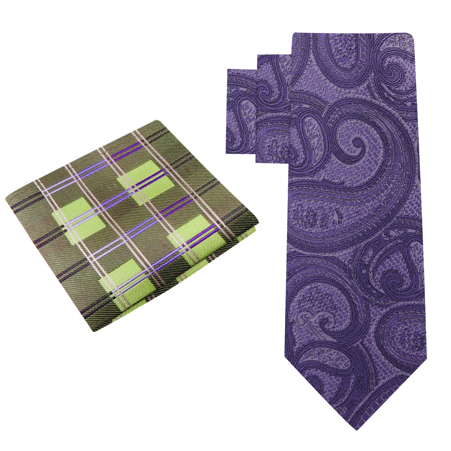 Alt View: Purple Paisley Necktie and Green Plaid Square