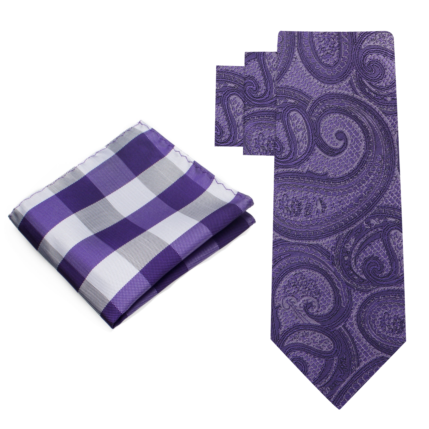 Alt View: Purple Paisley Necktie and Grey, Purple Plaid Square