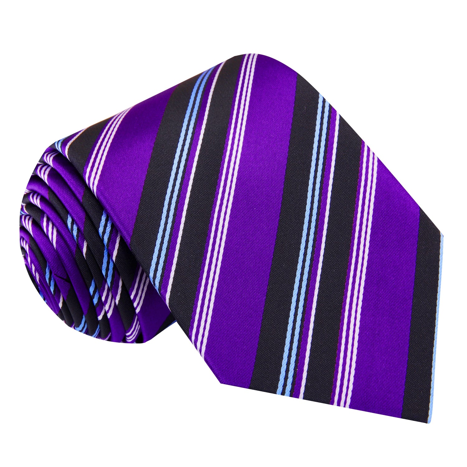 Purple, Black, White, Light Blue Stripe Tie  