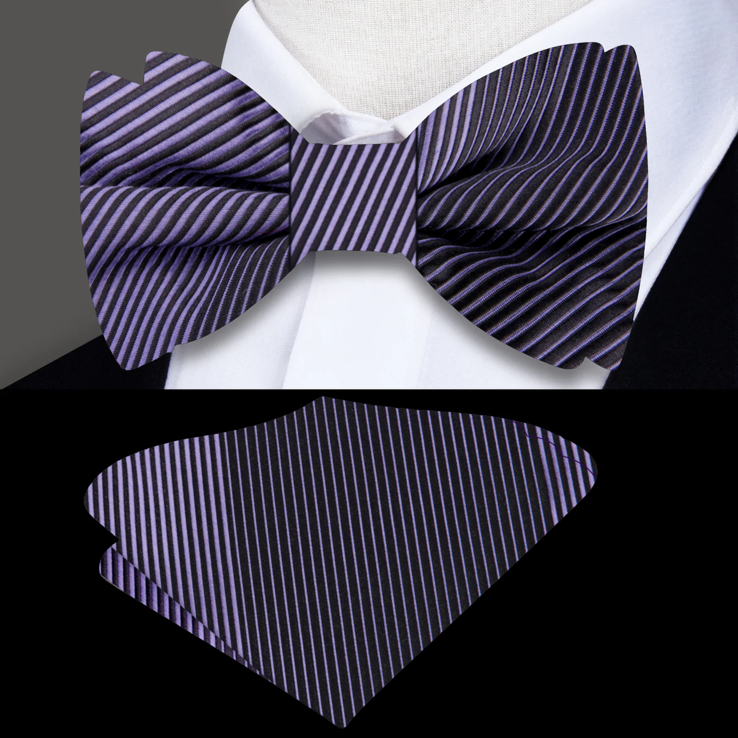 Purple black Lines Bow Tie with Square