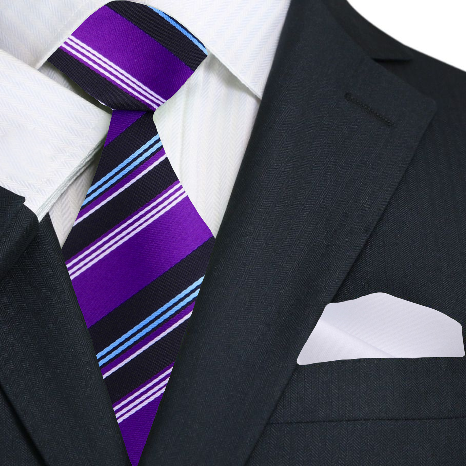 Purple, Black, White & Light Blue Stripe Necktie