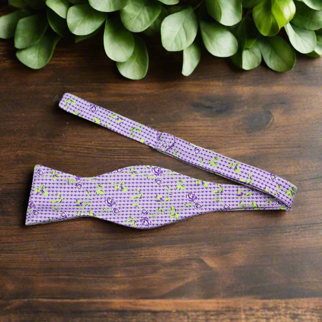 Purple Flower Bow Tie Self Tie