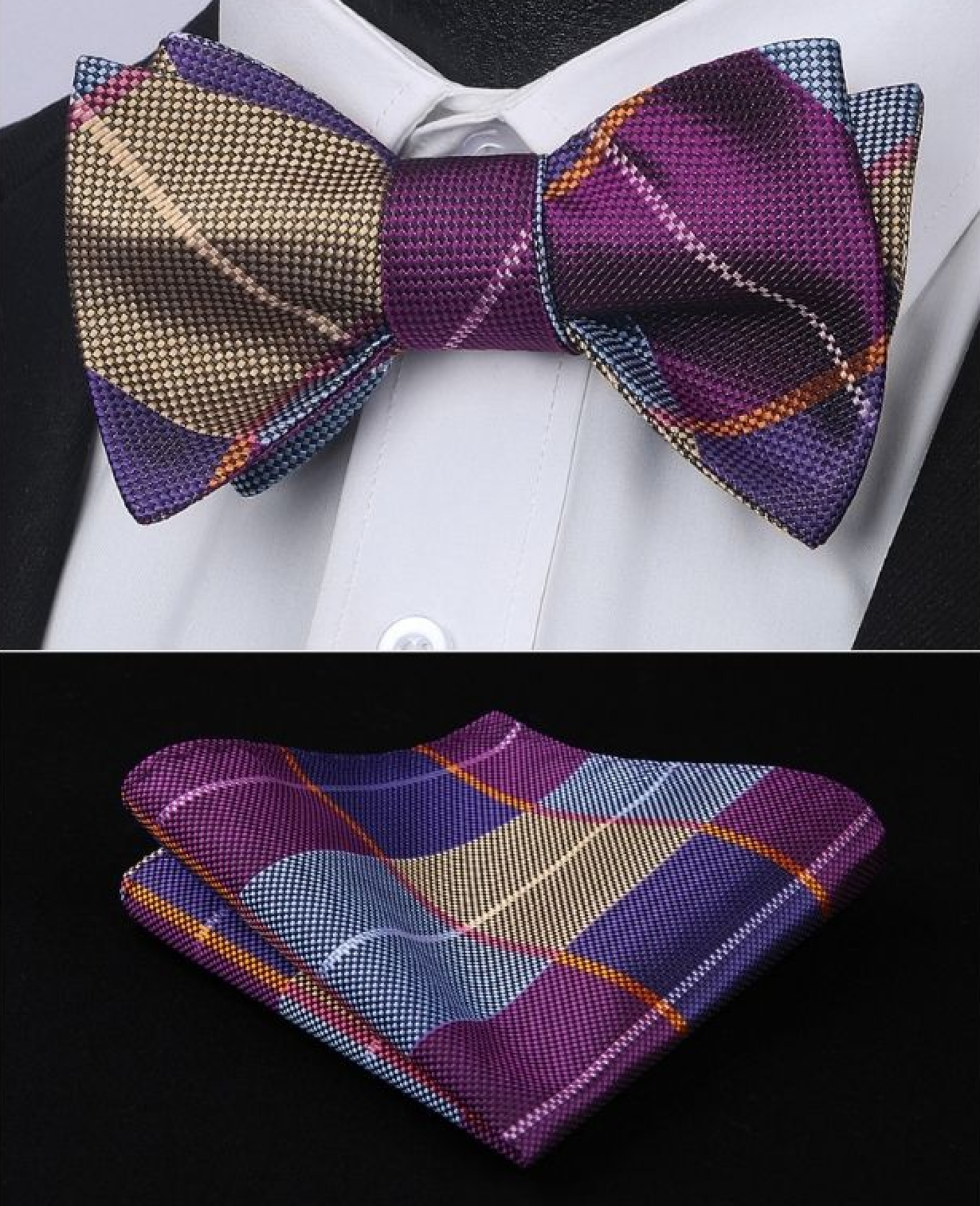 Purple Blue Hartford Plaid Bow tie and Square