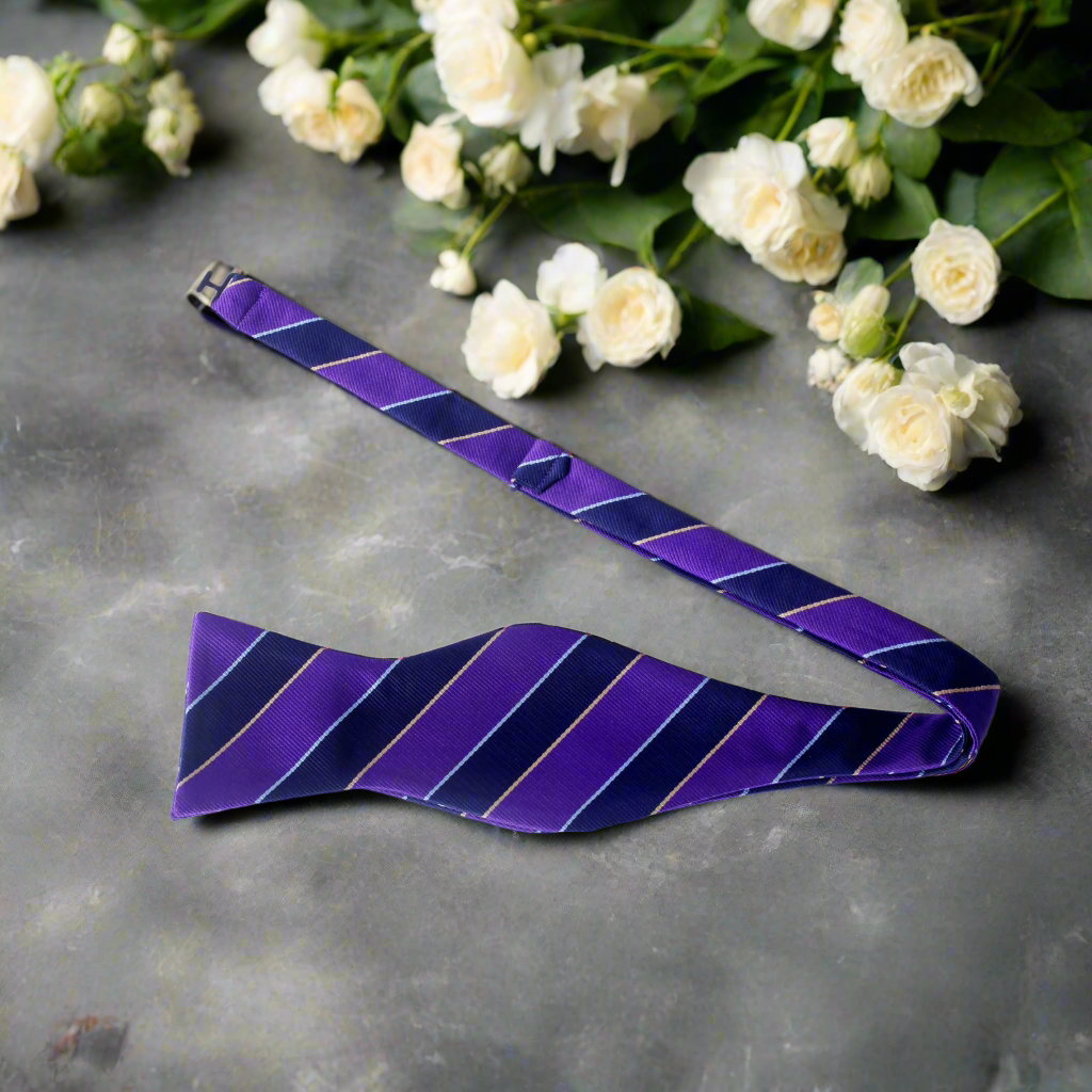 Purple and Blue Block Stripe Self Tie Bow Tie