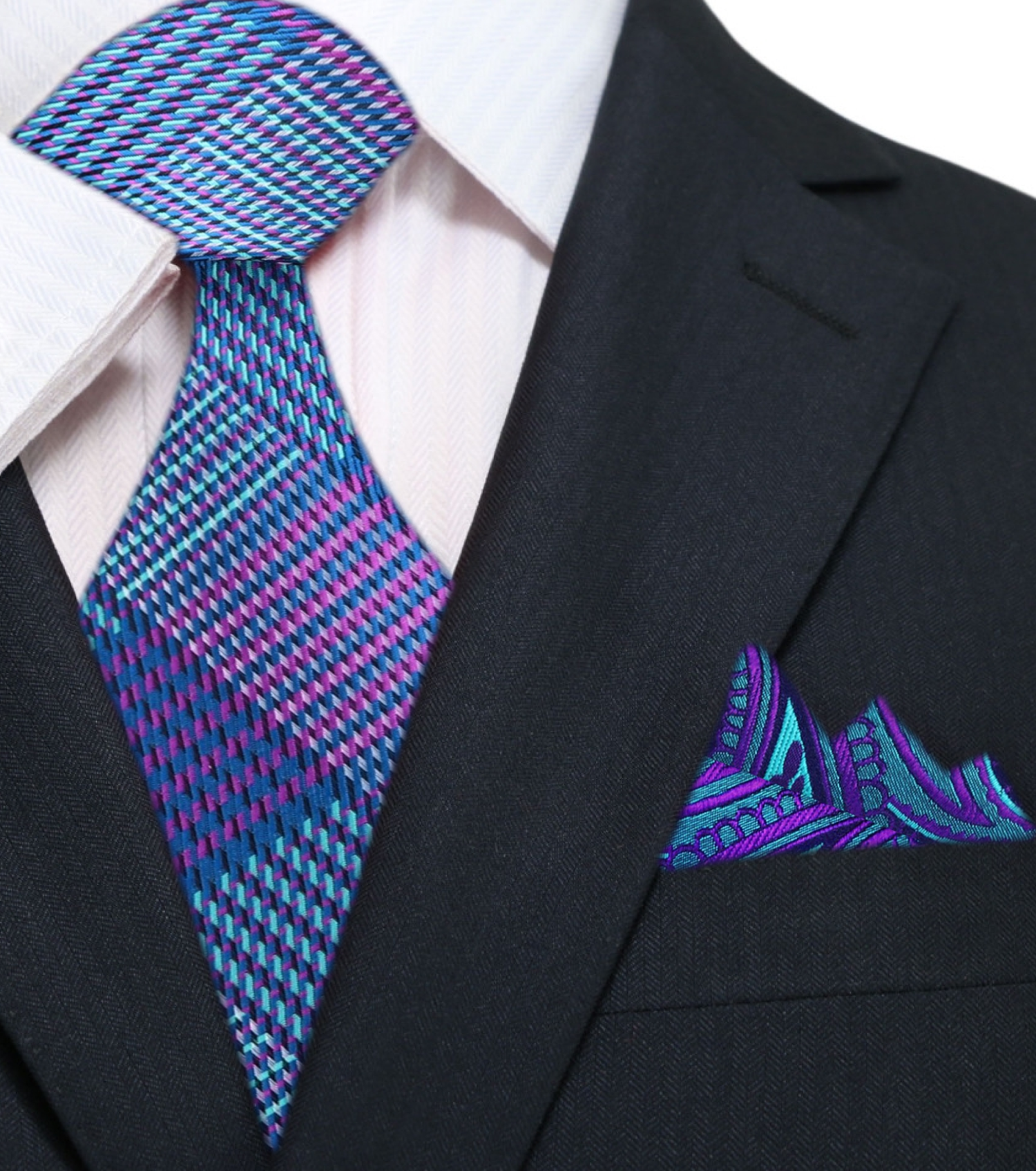 Main: Blue, Purple Plaid Tie and Accenting Paisley Square
