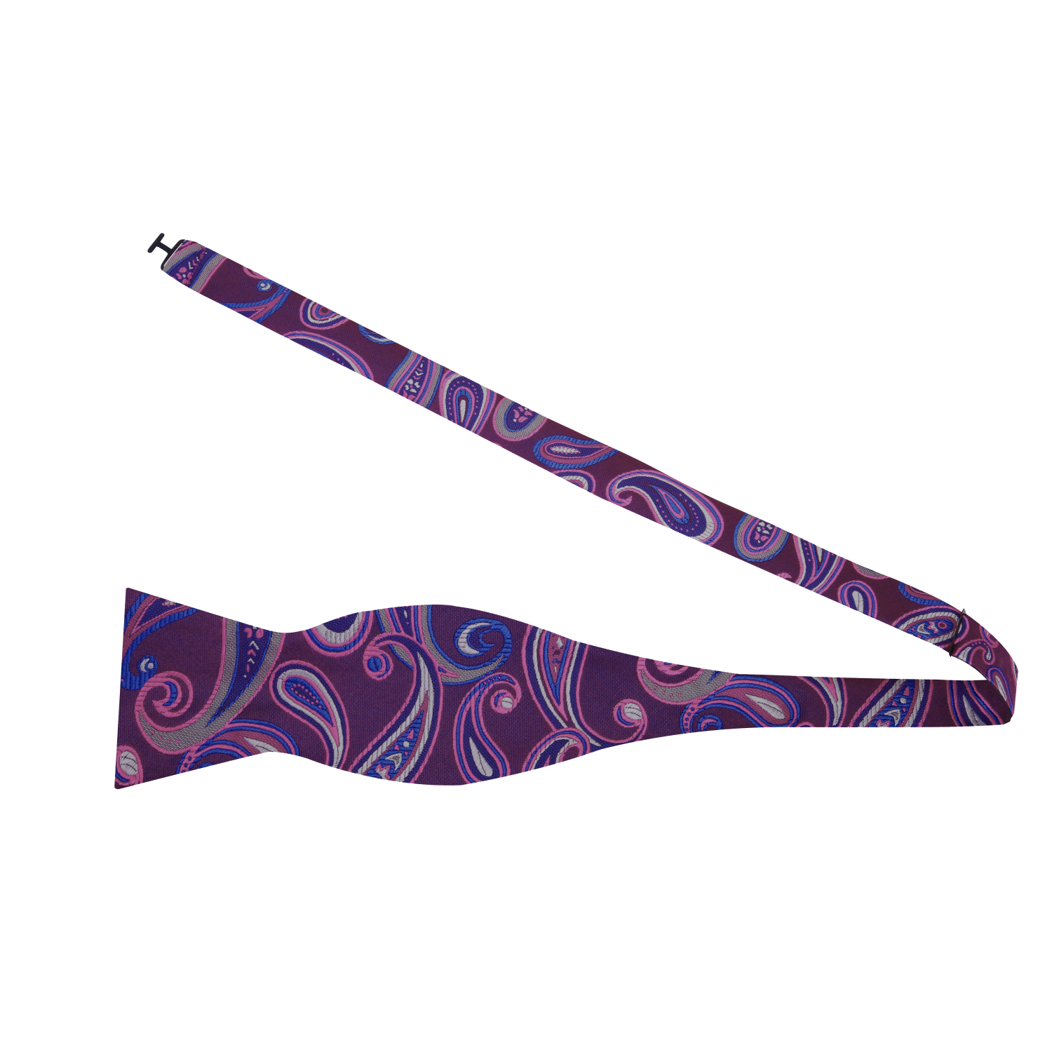 A Purple, Blue Paisley Pattern Silk Self Tie   Untied