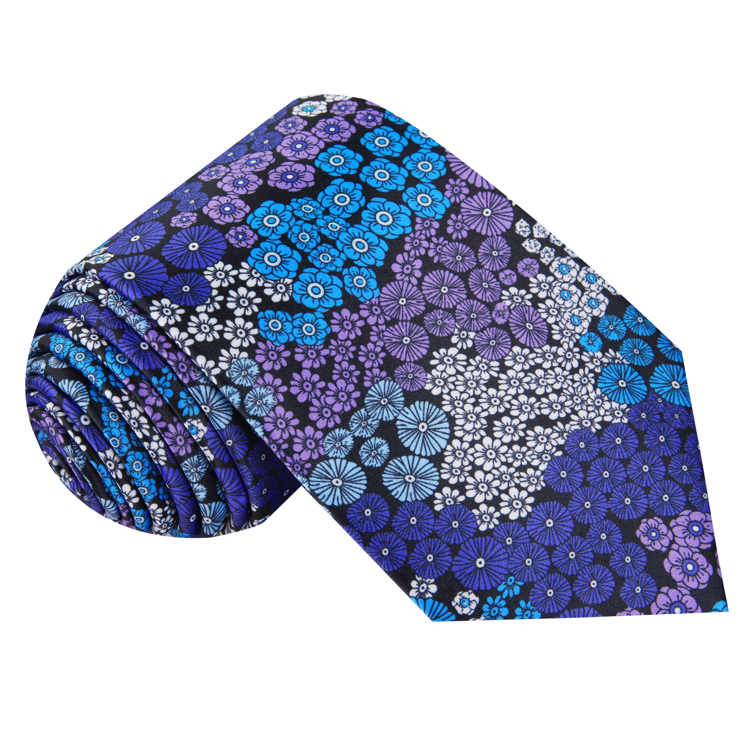 Blue, Purple and White Flowers Necktie 