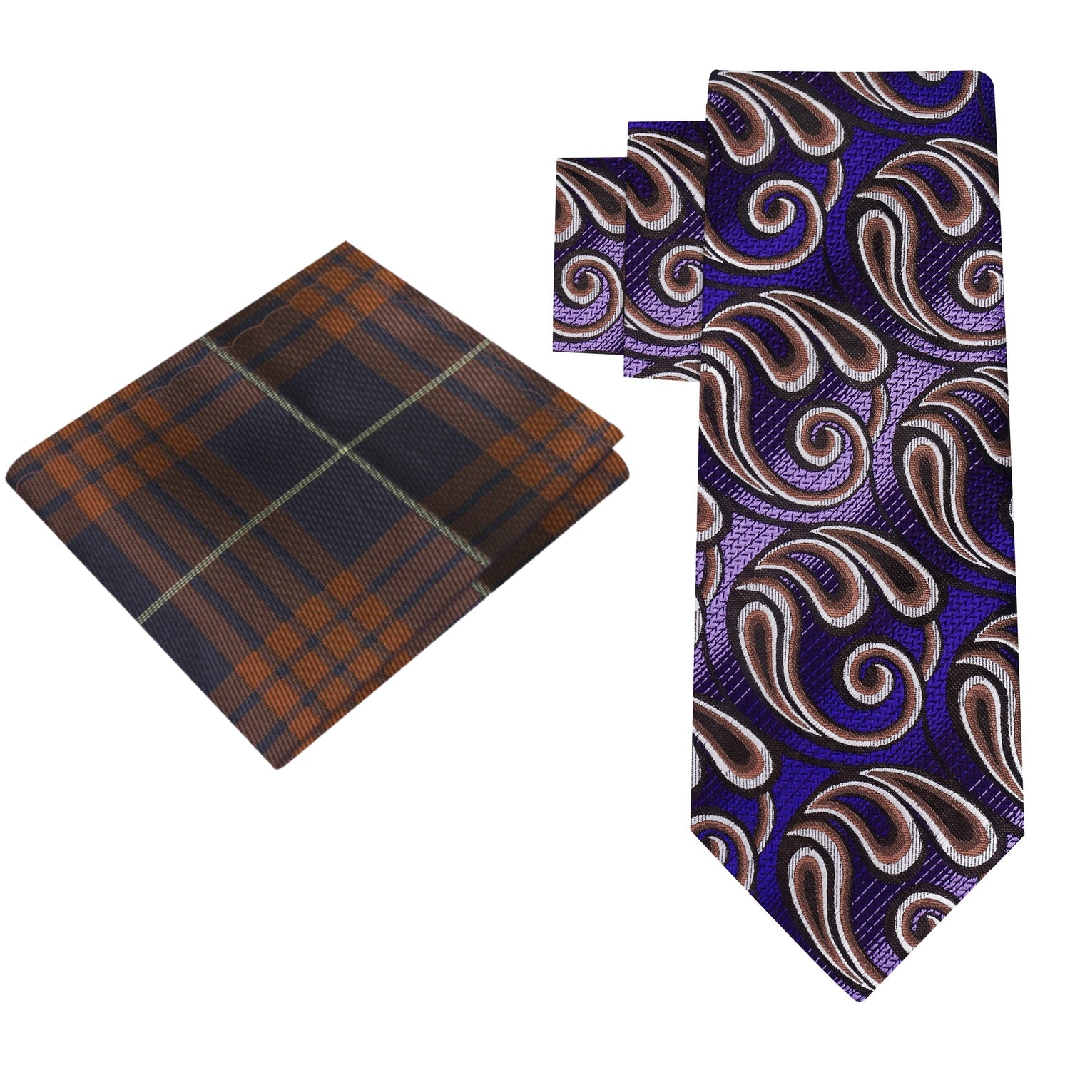 View 2: Purple and Brown Paisley Tie and Brown blue Plaid Square