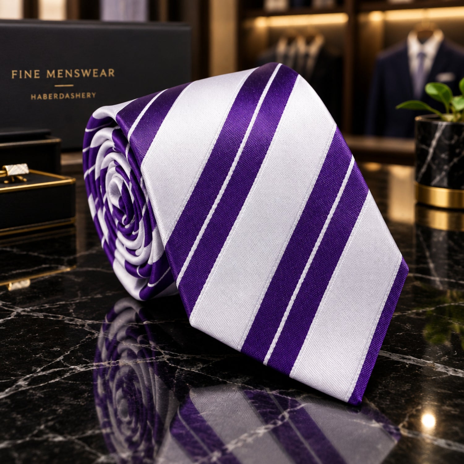 White Purple Stripe Tie