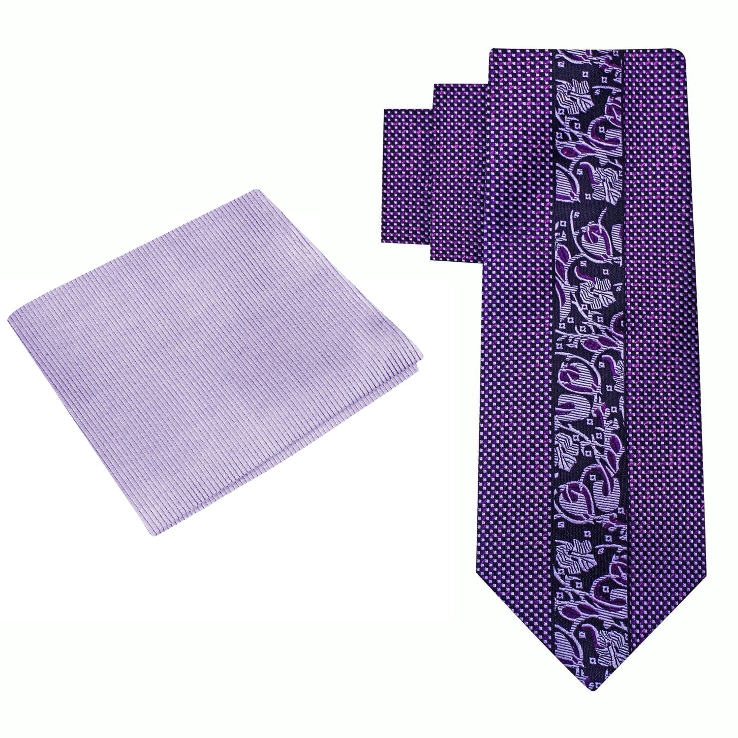 Alt View: Metallic Purple Floral Necktie with Accenting Square