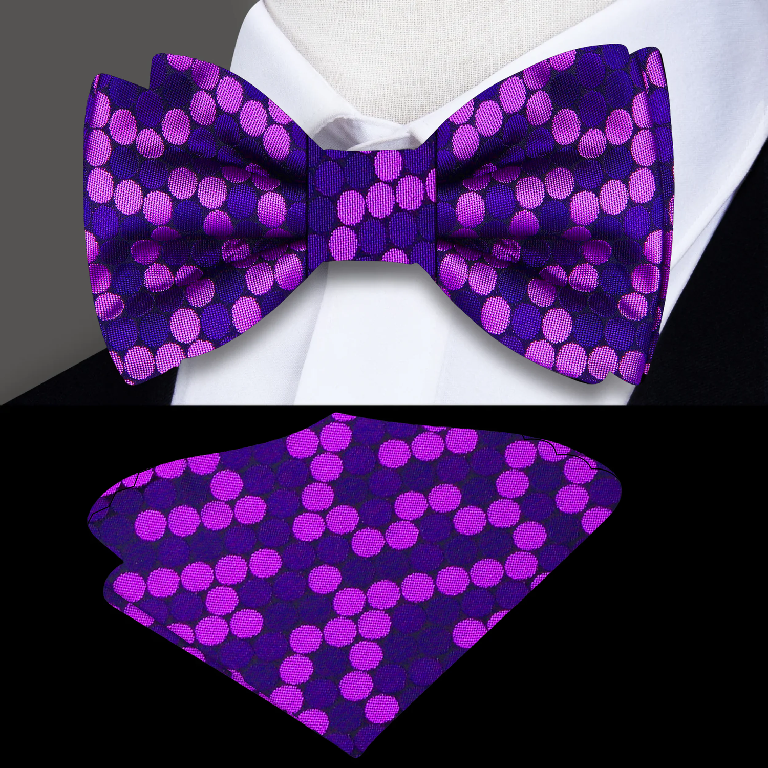 purple dots bow tie and matching square
