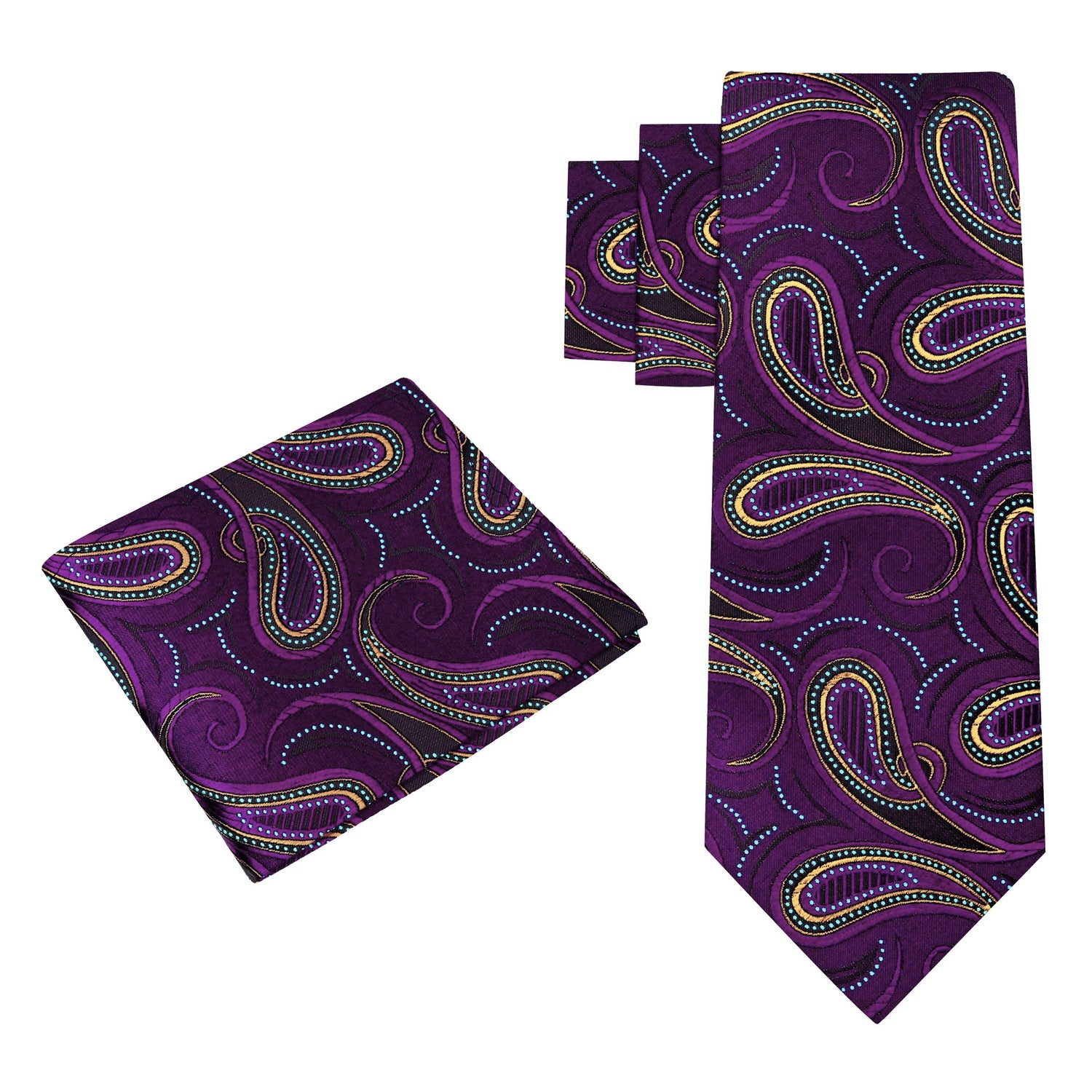 Alt View: Purple Paisley Necktie with Matching Pocket Square
