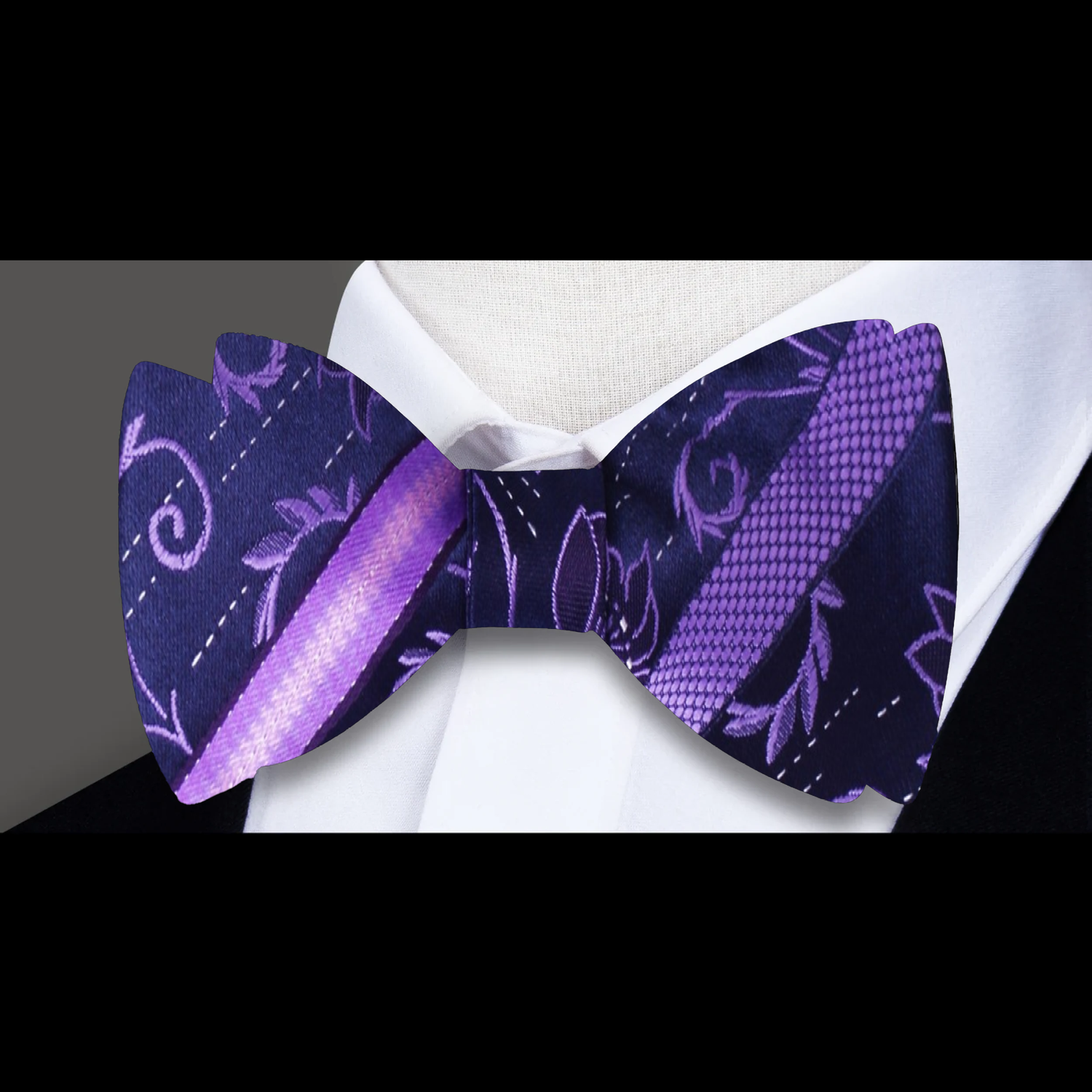 A Purple Floral Pattern Silk Self Tie Bow Tie