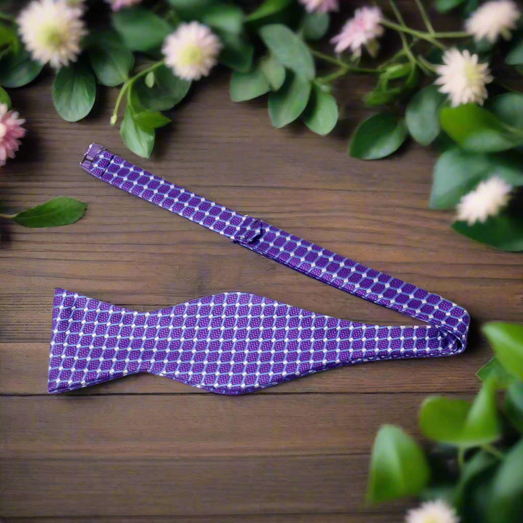 Purple Geometric Self Tie Bow Tie