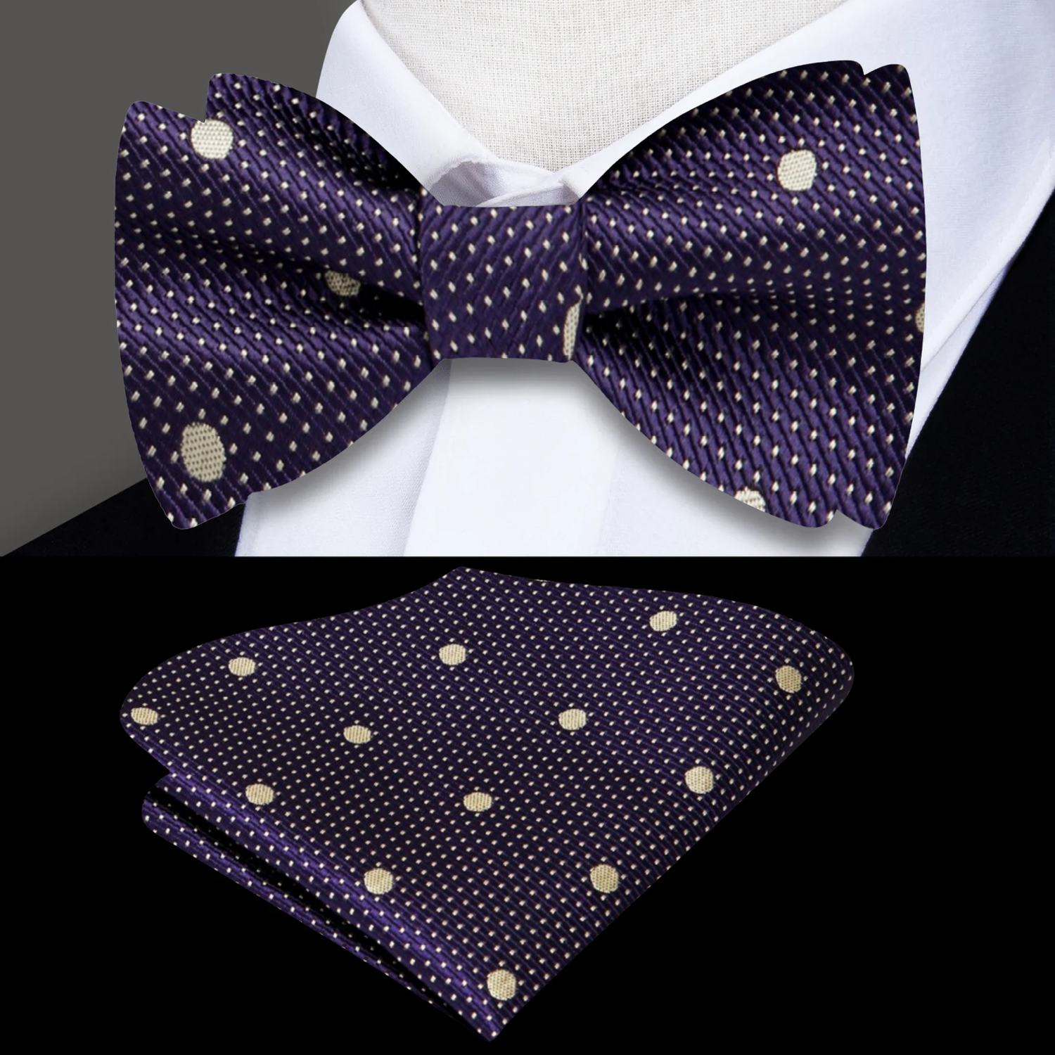 Purple, Gold Polka Bow Tie and Square