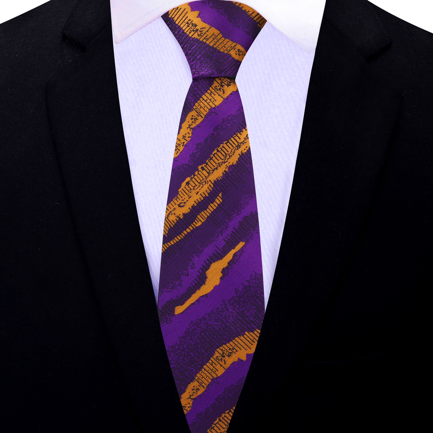 View 3 Thin Tie: Purple and Orange Gold Abstract Necktie