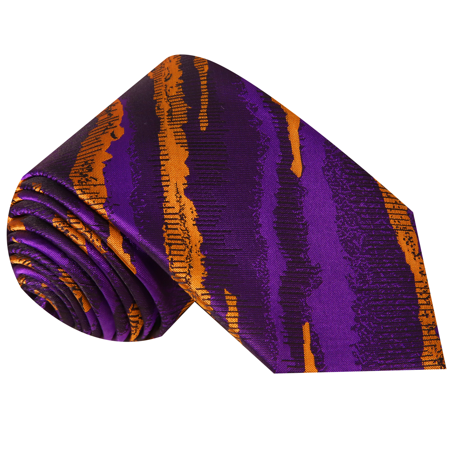 Rolled Tie: Purple and Orange Gold Abstract Necktie