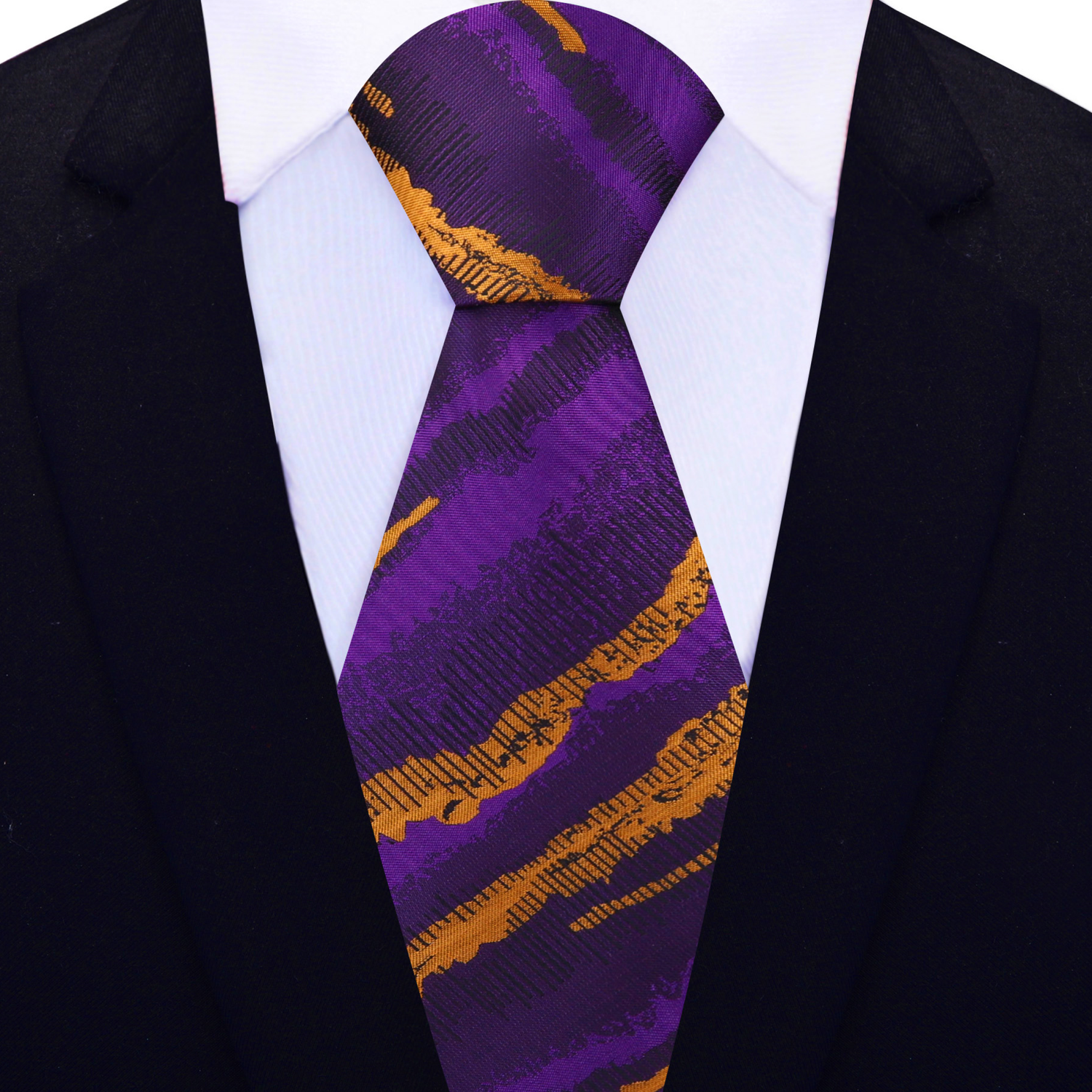 View 2: Purple and Orange Gold Abstract Necktie