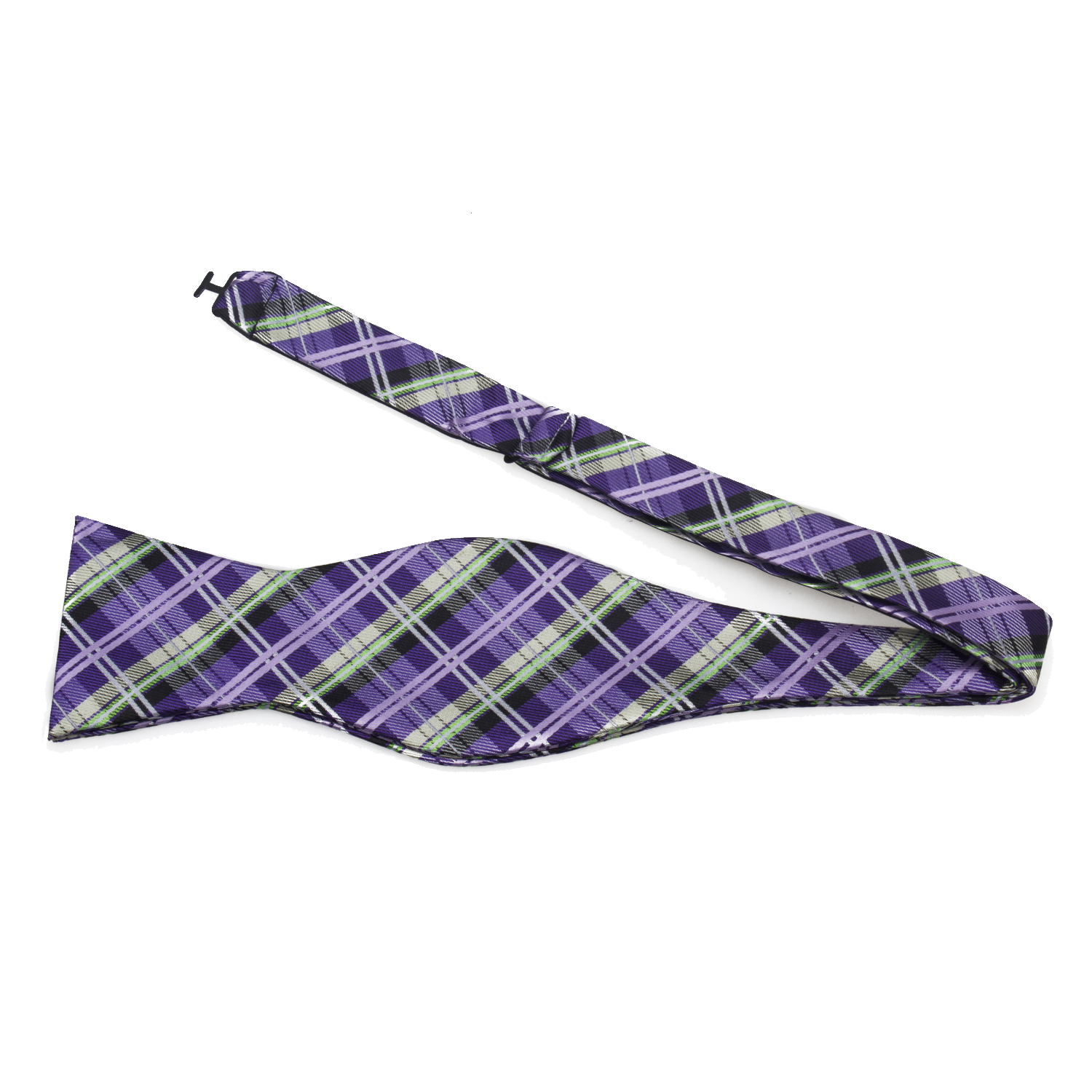 : A Purple, Green Plaid Pattern Silk Self Tie Bow Tie Self Tie