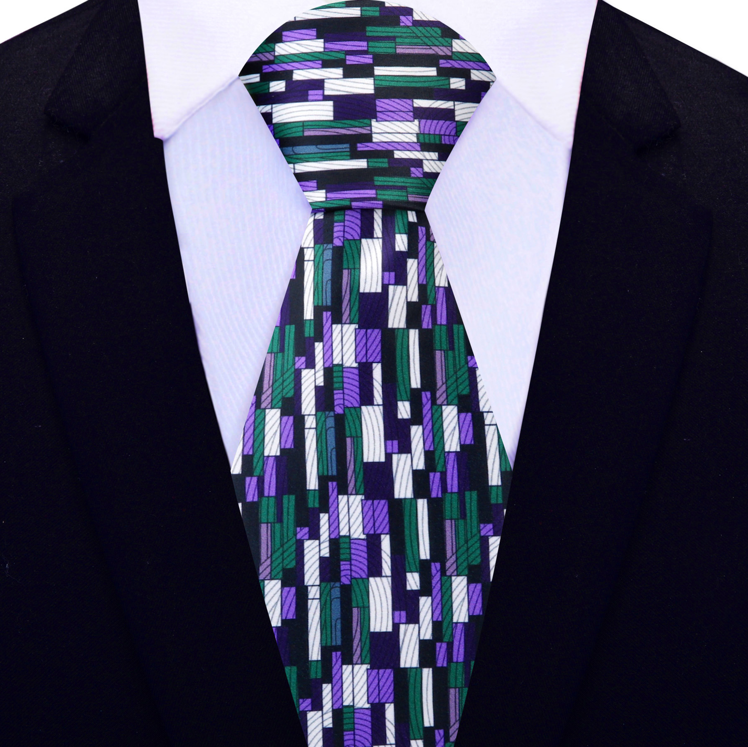 View 2: Purple, Green, White Kente Pattern Necktie