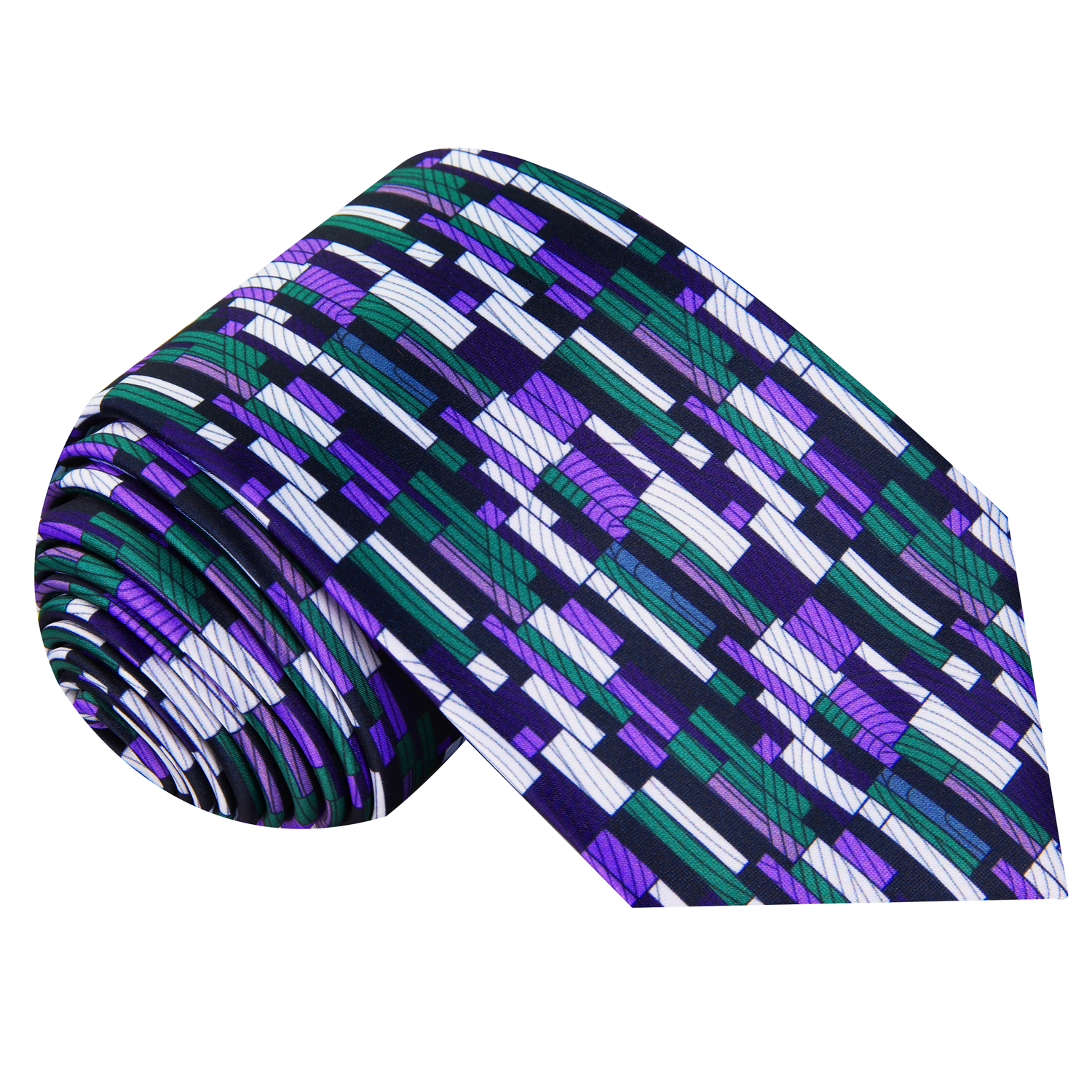 Purple, Green, White Kente Pattern Necktie 21