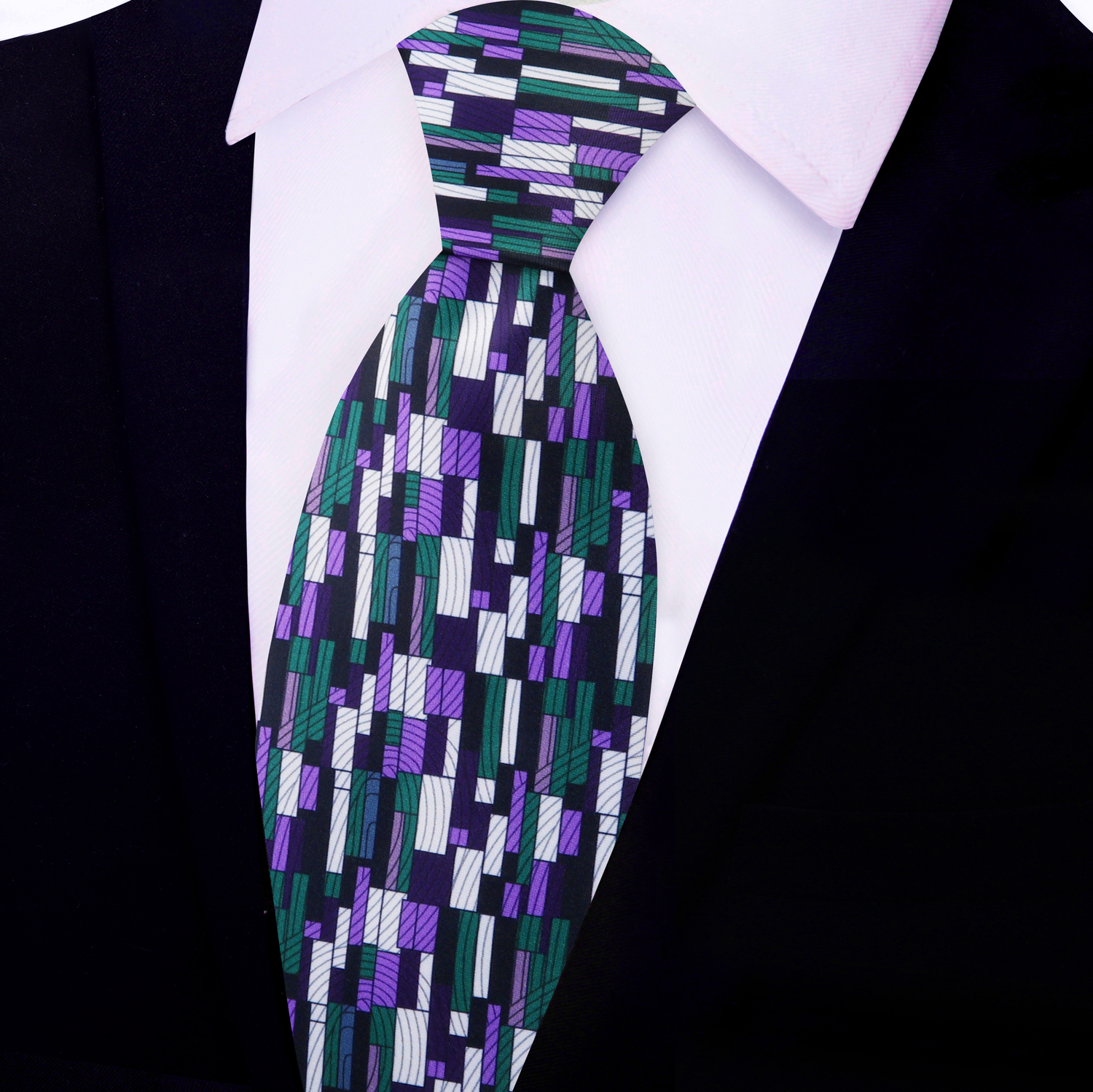 Purple, Green, White Kente Pattern Necktie