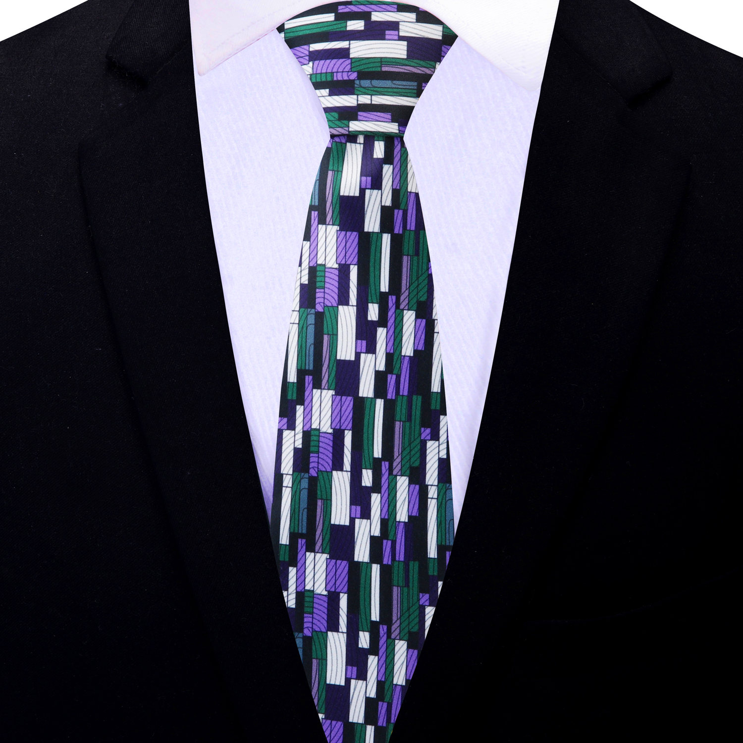 Thin Tie: Purple, Green, White Kente Pattern Necktie