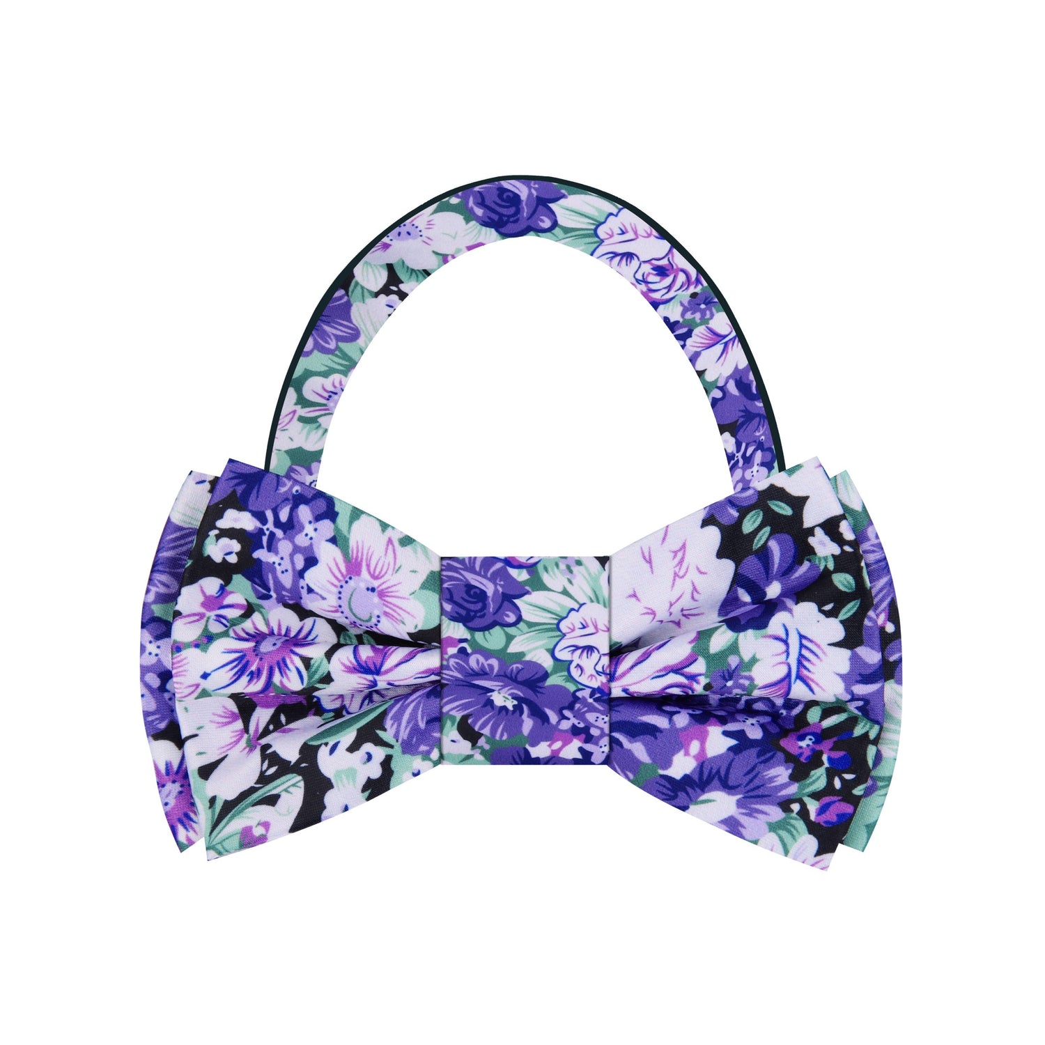 Purple, Green, White Floral Bow Tie Pre Tied
