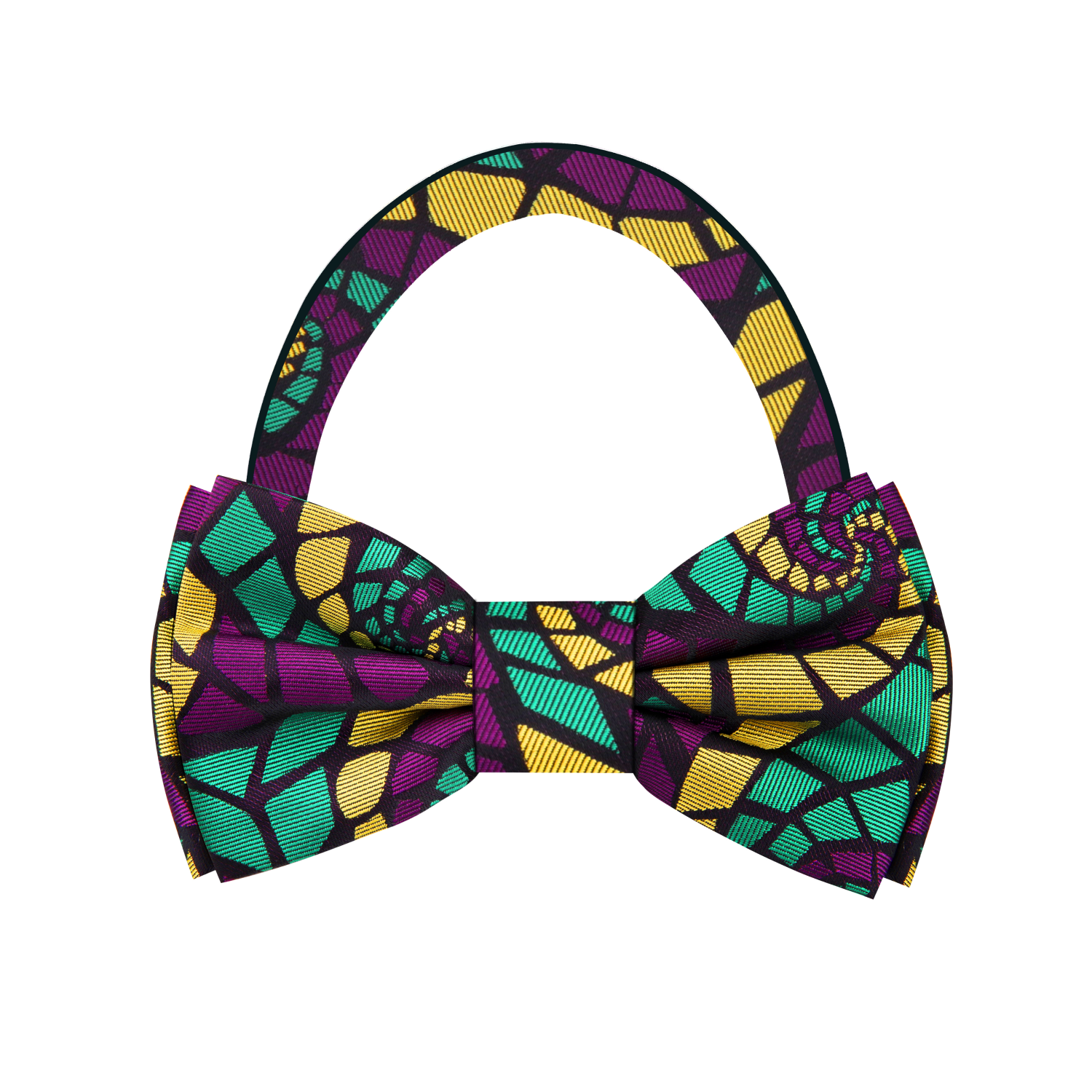 Green, purple, yellow abstract bow tie pre tied