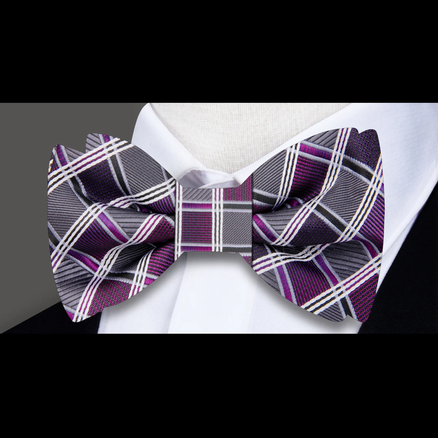 Grey, Purple Geometric Diamonds Bow Tie 
