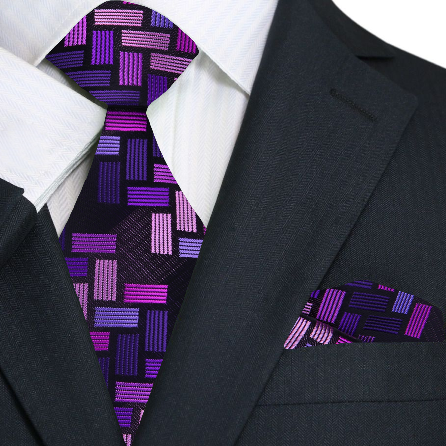 Premium Purple Geometric Tie and Square