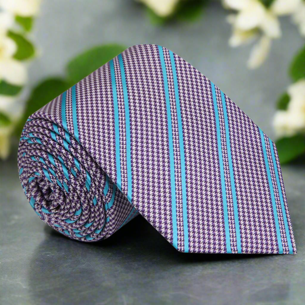 Purple Light Blue Stripe Hounds Necktie 2