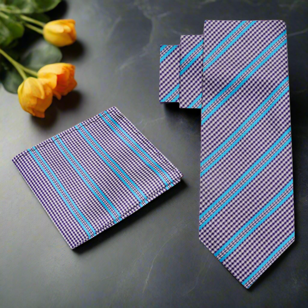 Alt Purple Light Blue Stripe Hounds Necktie and Square