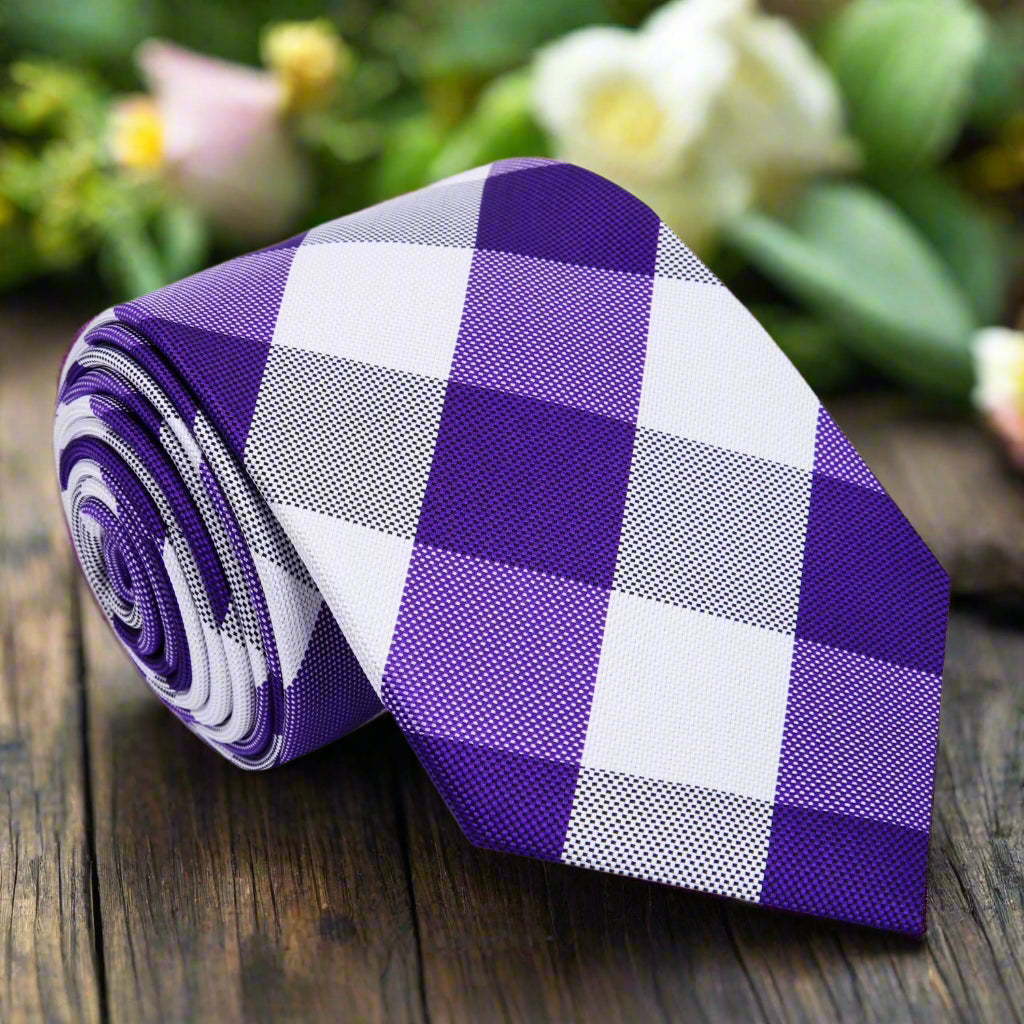 Purple White Plaid Necktie