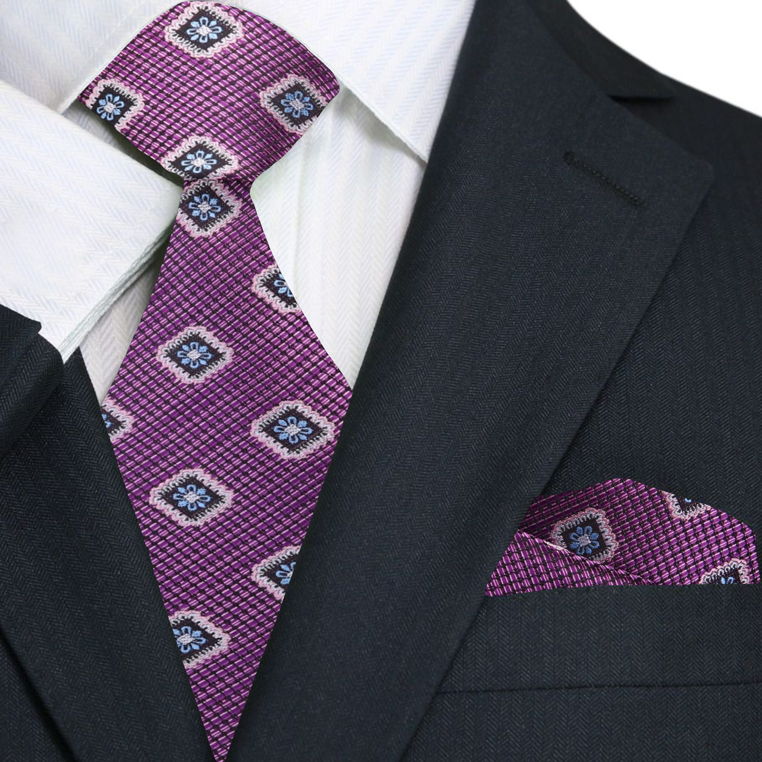 Premium Purple Geometric Medallion Tie and Pocket Square